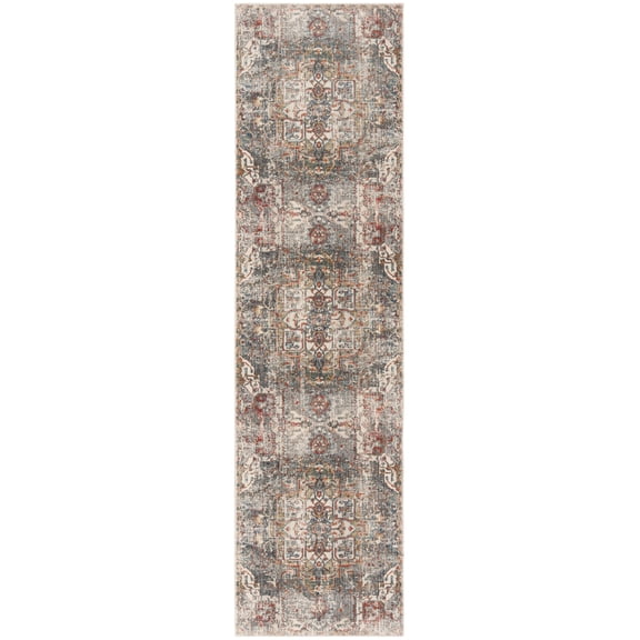 SAFAVIEH Vintage Persian Gerard Geometric Polyester Runner Rug, Charcoal/Olive, 2' x 5'
