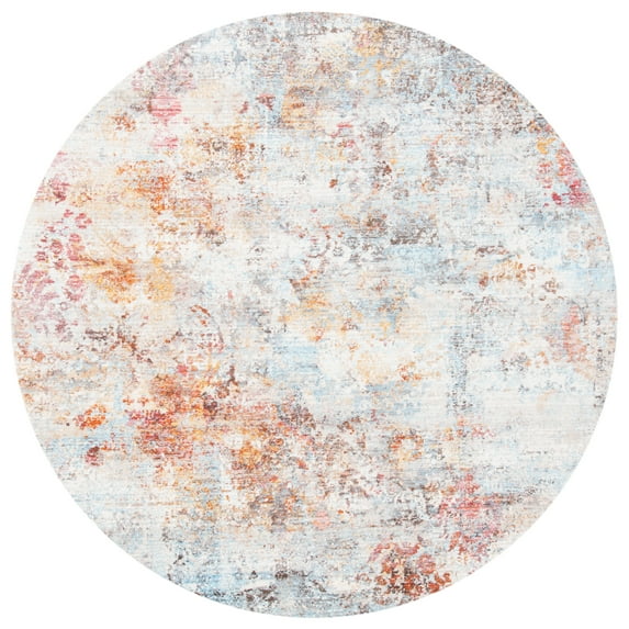SAFAVIEH Vintage Persian Lindsay Abstract Polyester Area Rug, Rust/Blue, 5' x 5' Round