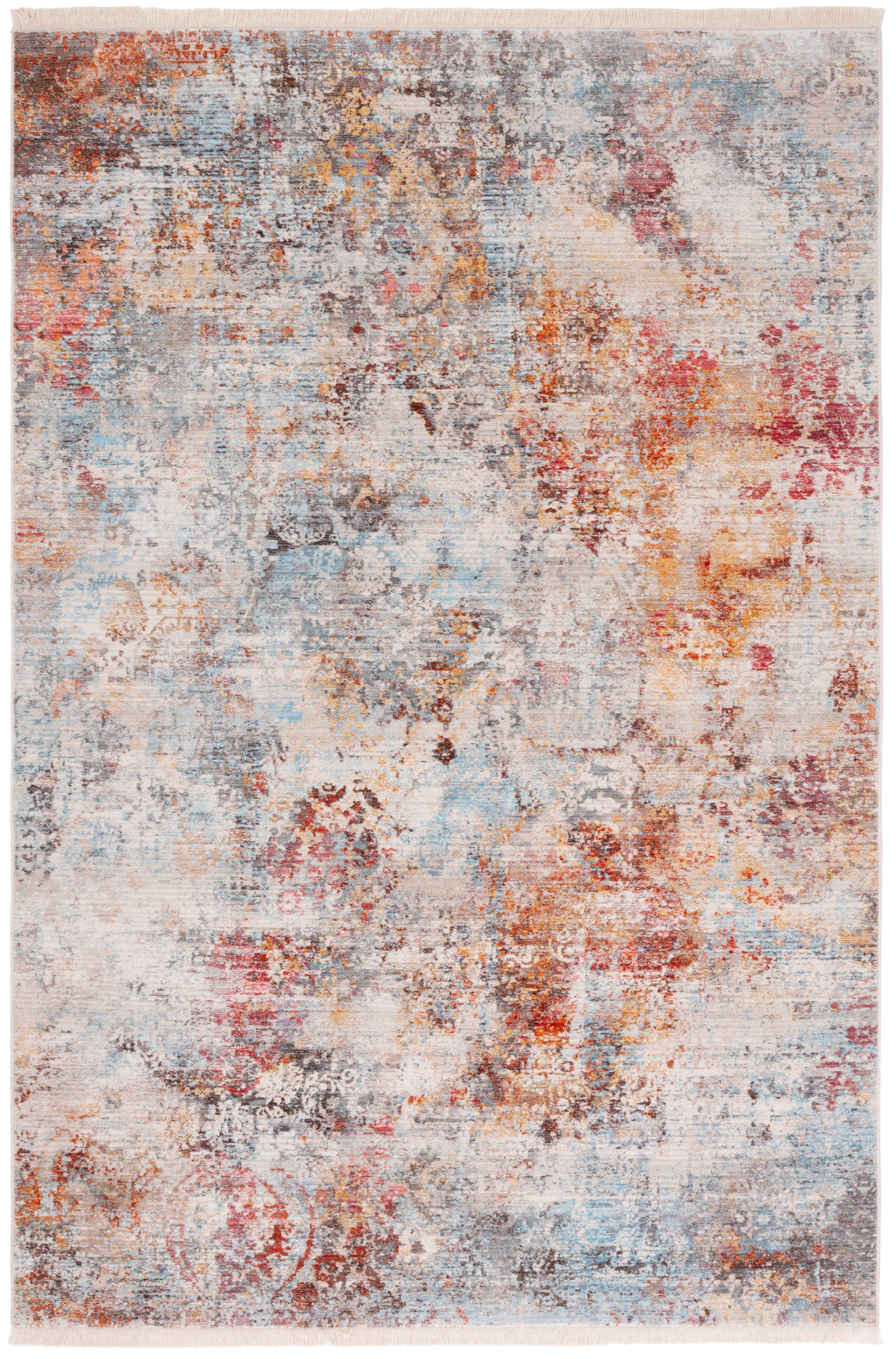 Vintage Persian Rust and Blue Synthetic 5' x 7' Area Rug
