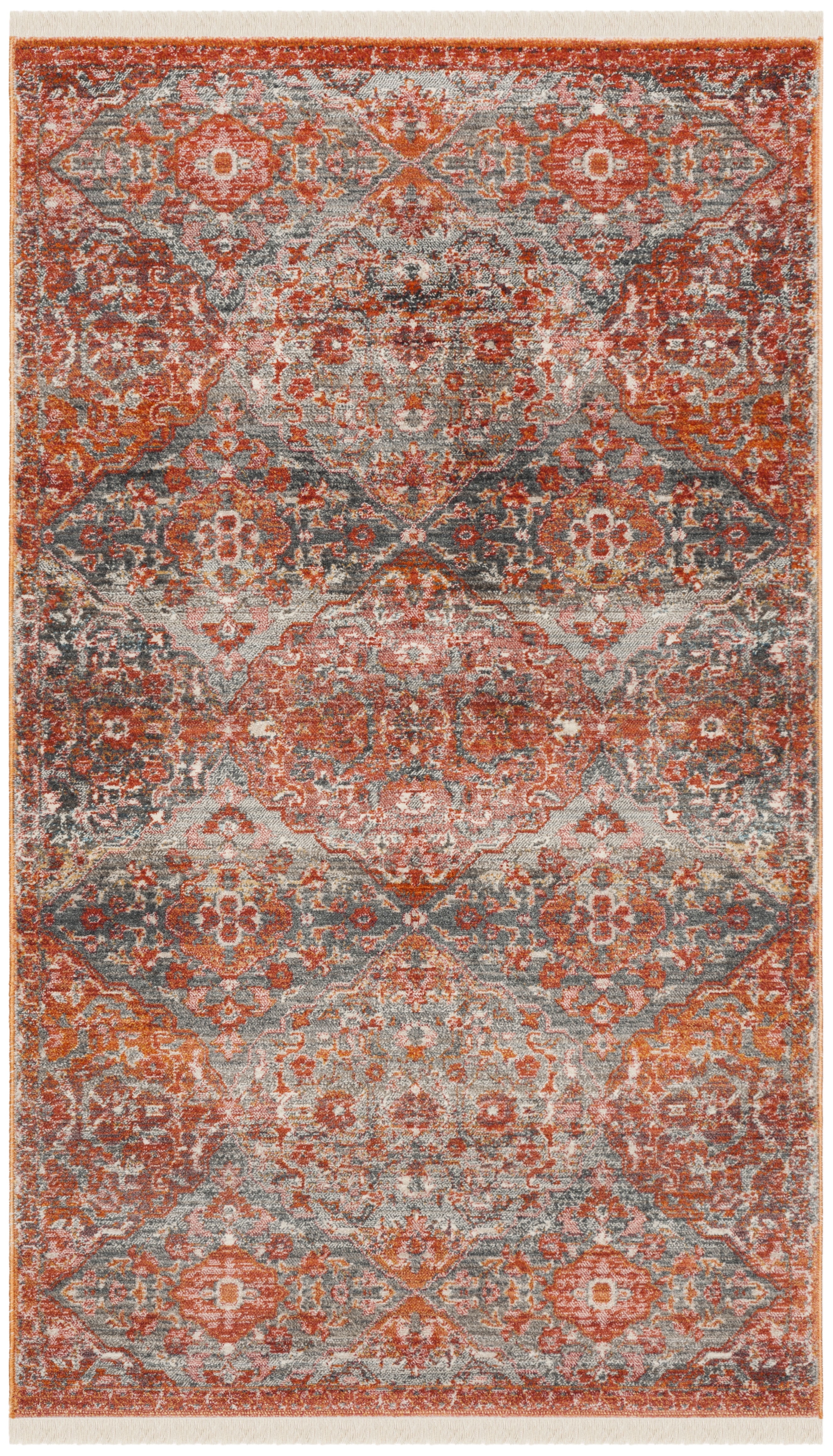 Vintage Persian Red and Aqua Synthetic Rectangular Rug, 3' x 5'