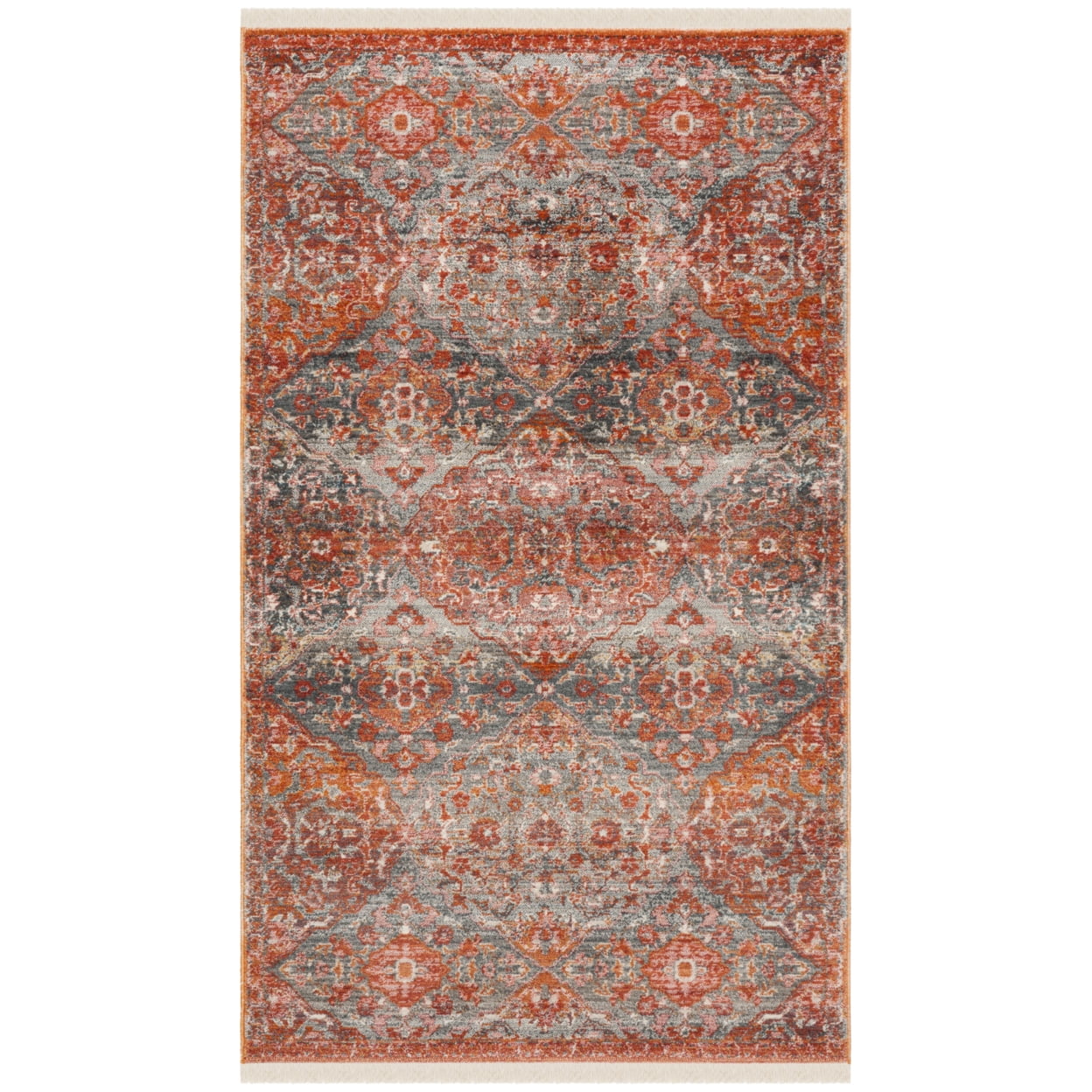 Hand-knotted Red and Aqua Synthetic Rectangular Area Rug 4' x 6'