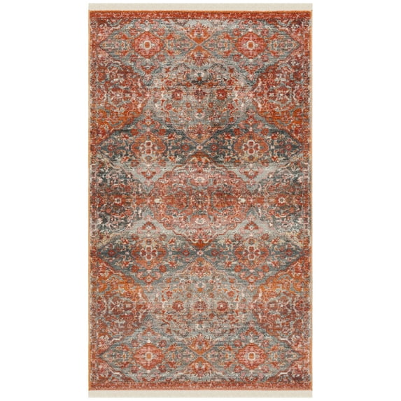SAFAVIEH Vintage Persian Lucinda Geometric Polyester Area Rug, Aqua/Orange, 4' x 6'
