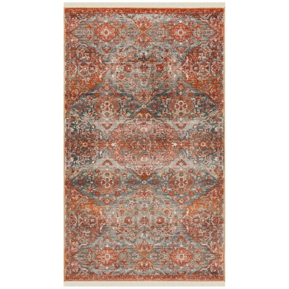 SAFAVIEH Vintage Persian Lucinda Geometric Polyester Area Rug, Aqua/Orange, 4' x 6'