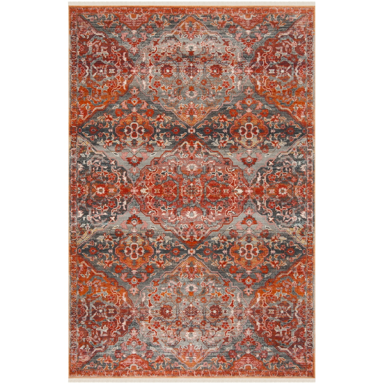 Aqua and Orange Vintage Persian Rectangular Area Rug