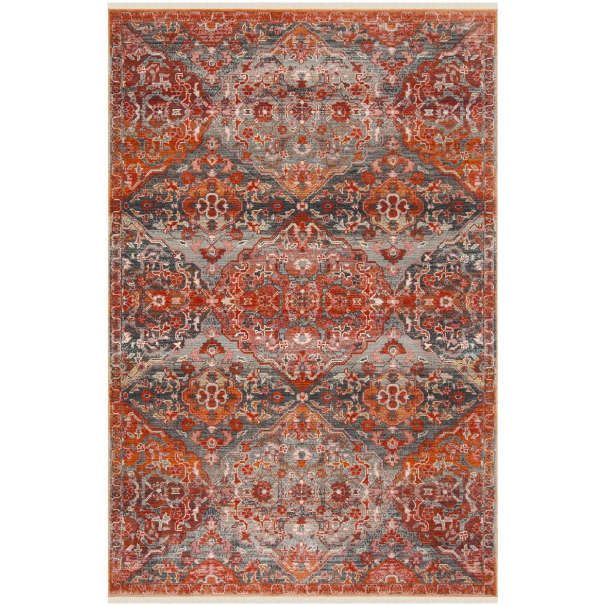 SAFAVIEH Vintage Persian Lucinda Geometric Polyester Runner Rug, Aqua/Orange, 2'2" x 12'