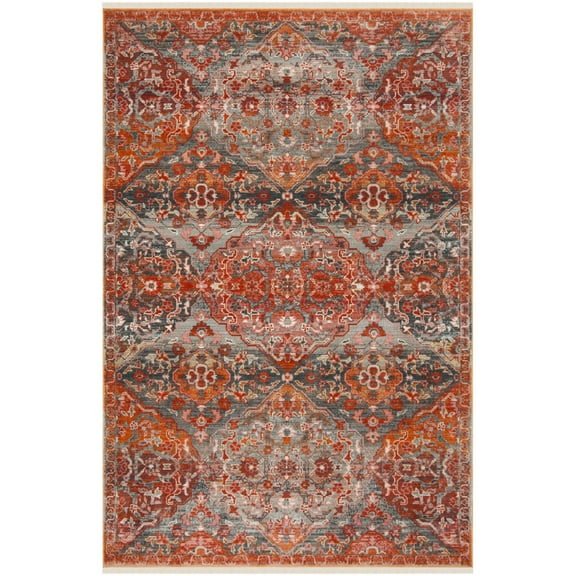 SAFAVIEH Vintage Persian Lucinda Geometric Polyester Runner Rug, Aqua/Orange, 2'2" x 12'