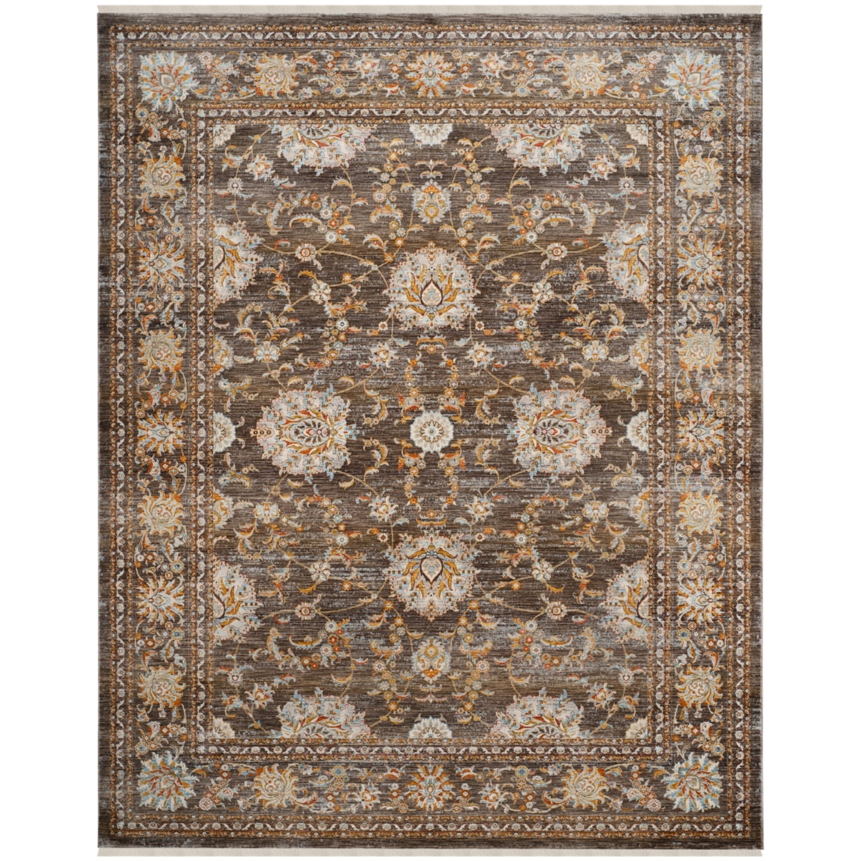 Vintage Persian Brown Multi Synthetic Rectangular Area Rug
