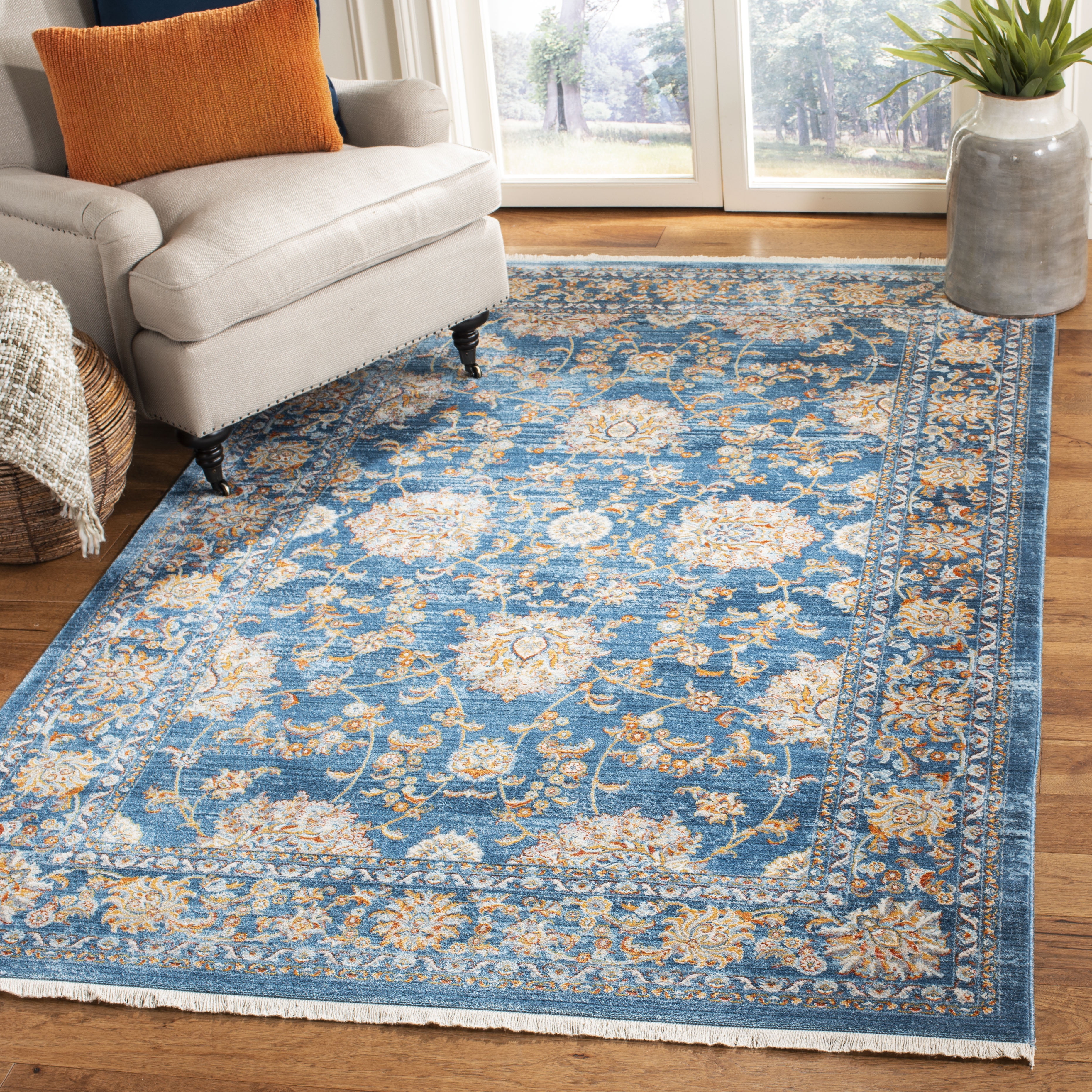 Vintage Persian Turquoise and Multicolor Synthetic 6' x 9' Area Rug