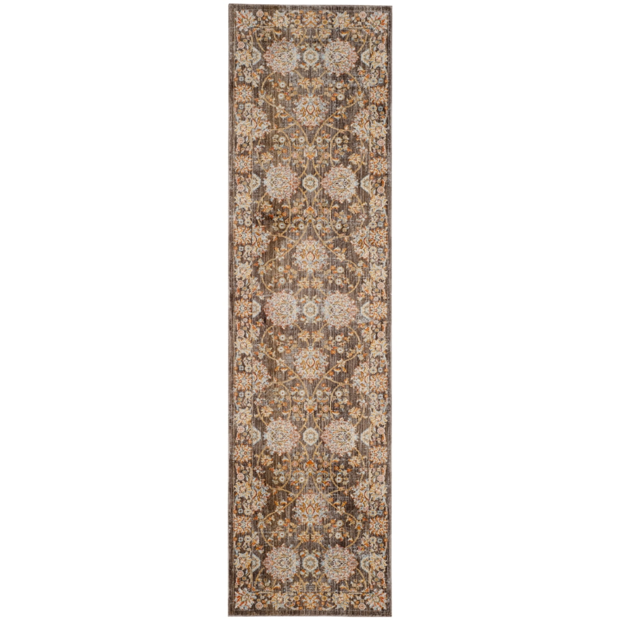 Vintage Persian Brown and Multicolor Synthetic Runner Rug, 2'2" x 8'