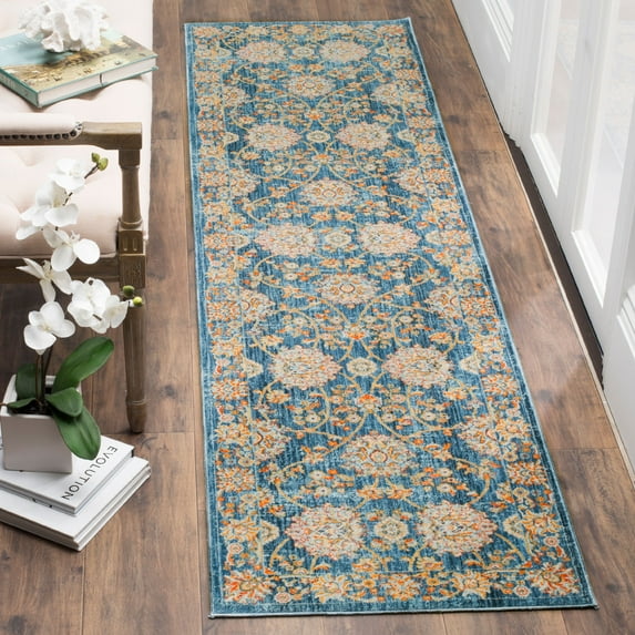 SAFAVIEH Vintage Persian Maggie Distressed Polyester Runner Rug, Turquoise/Multi, 2'2" x 6'