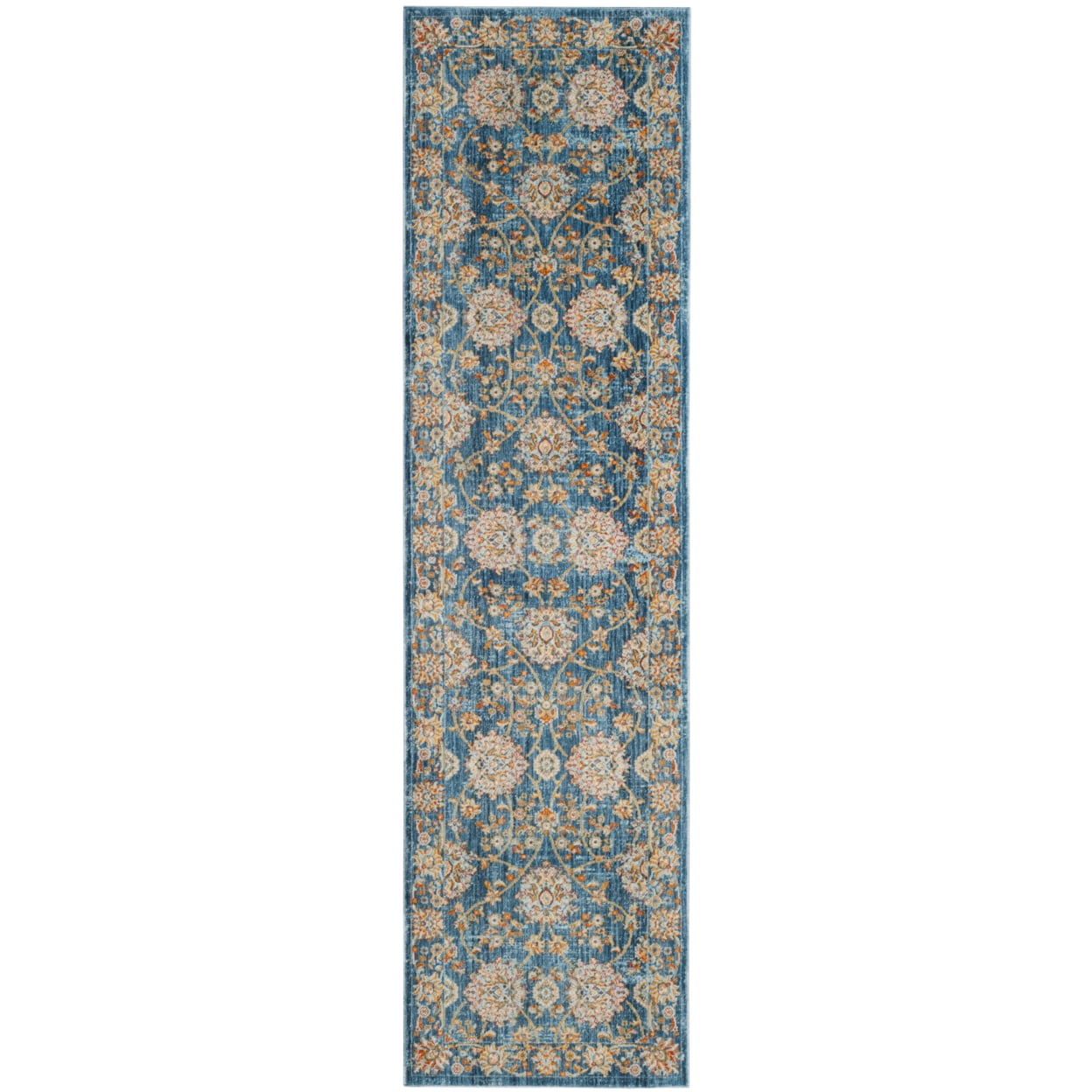 Vintage Turquoise and Multi Traditional Runner Rug