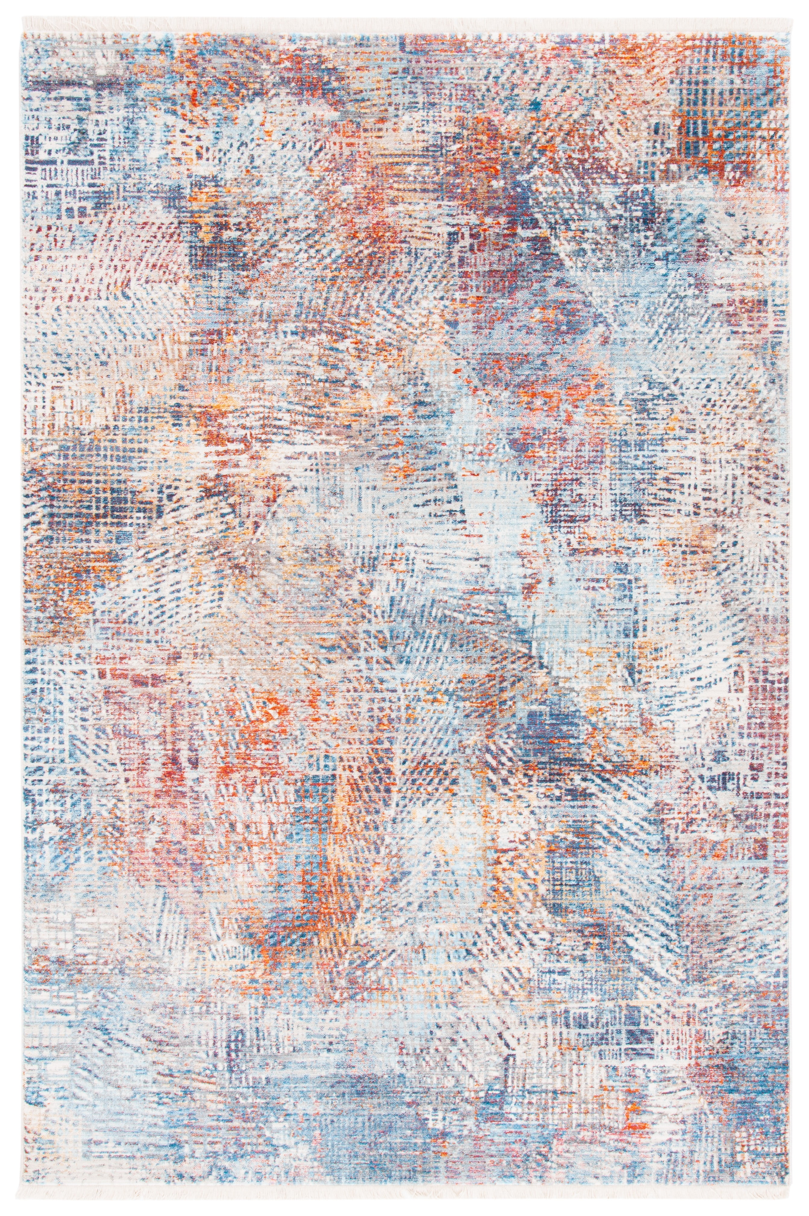 Handmade Blue and Rust Synthetic 4' x 6' Area Rug