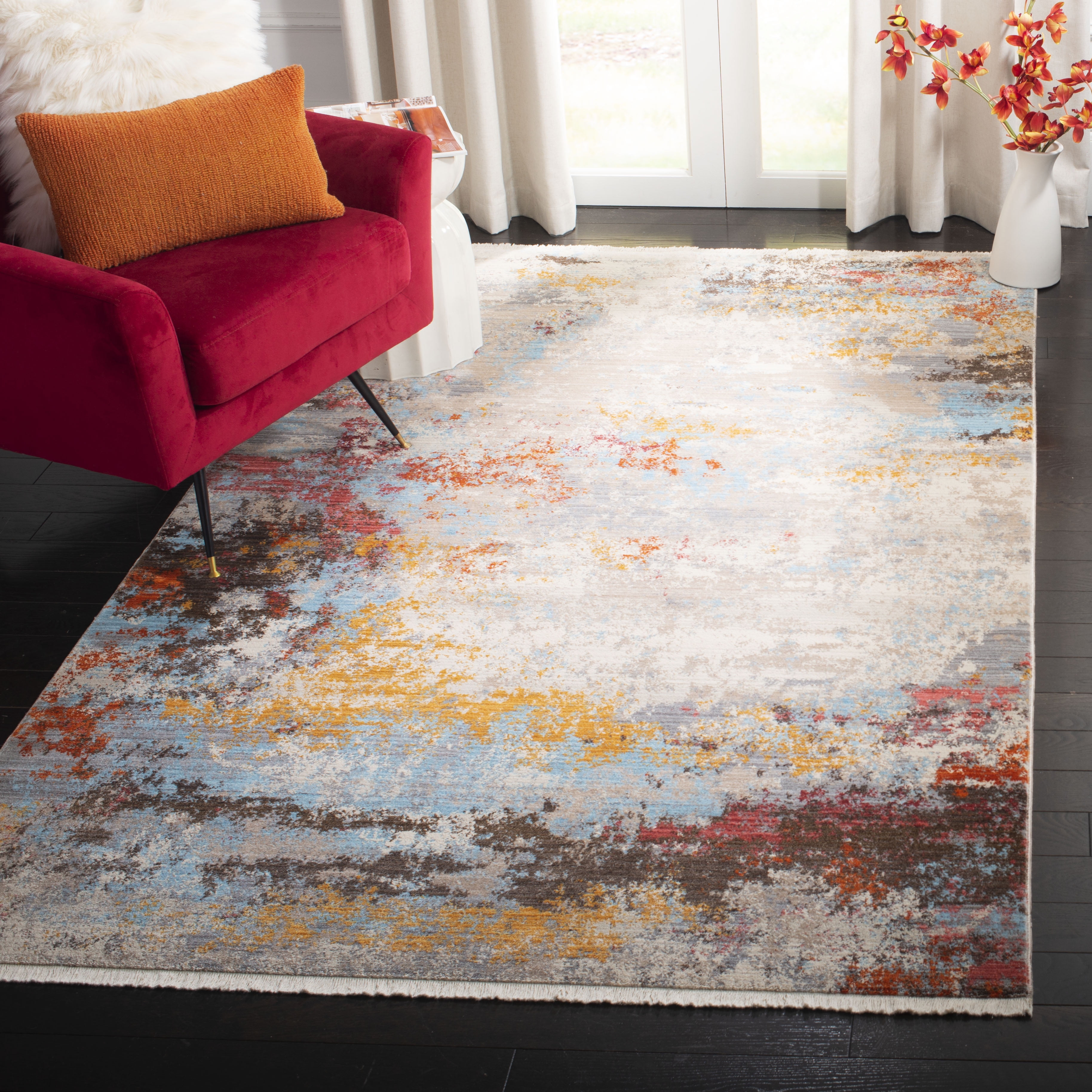 SAFAVIEH Vintage Persian Randa Abstract Polyester Area Rug, Grey/Multi, 5' x 7'6"