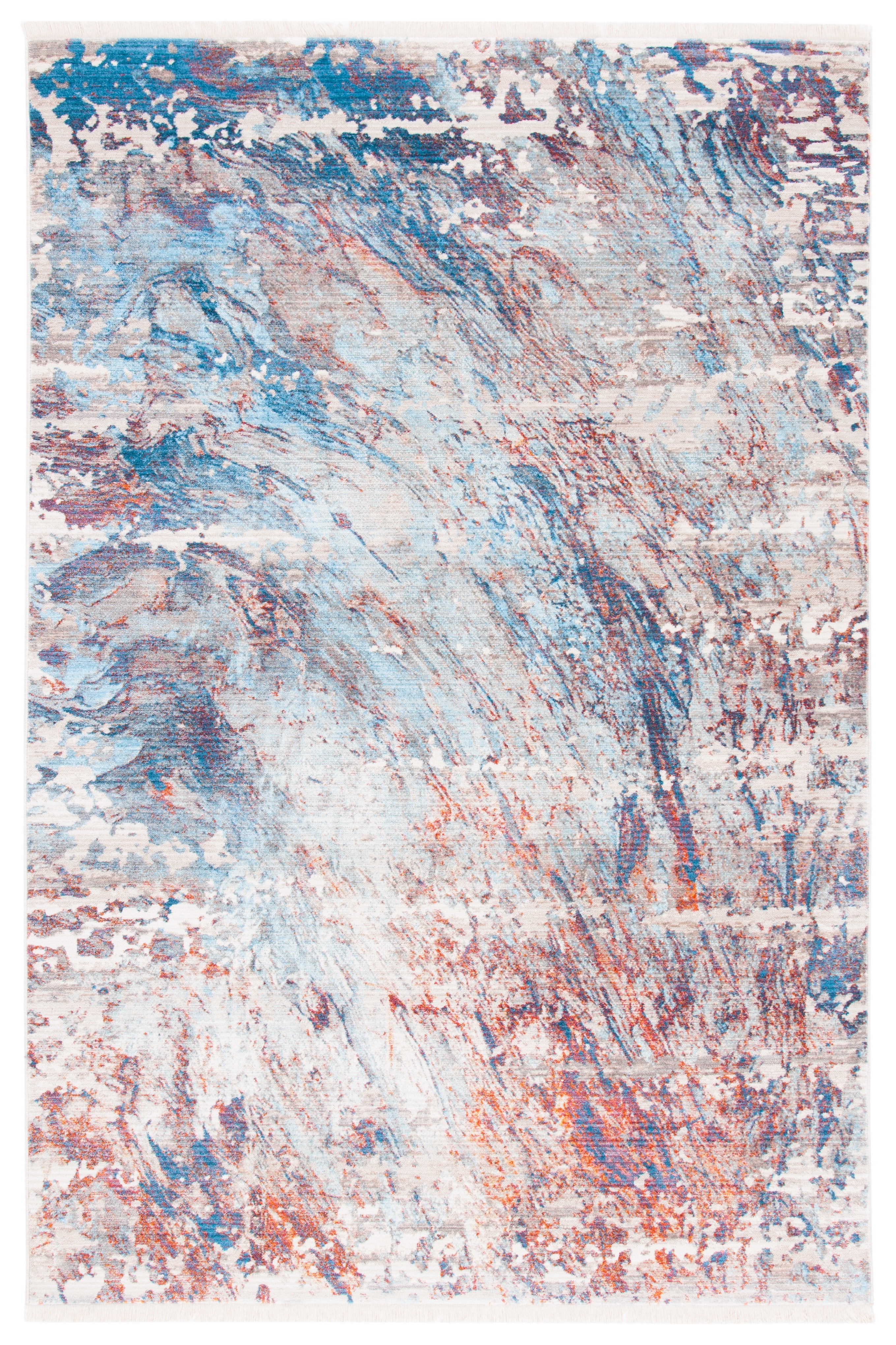 Handmade Blue and Rust Synthetic 5' x 7' Area Rug