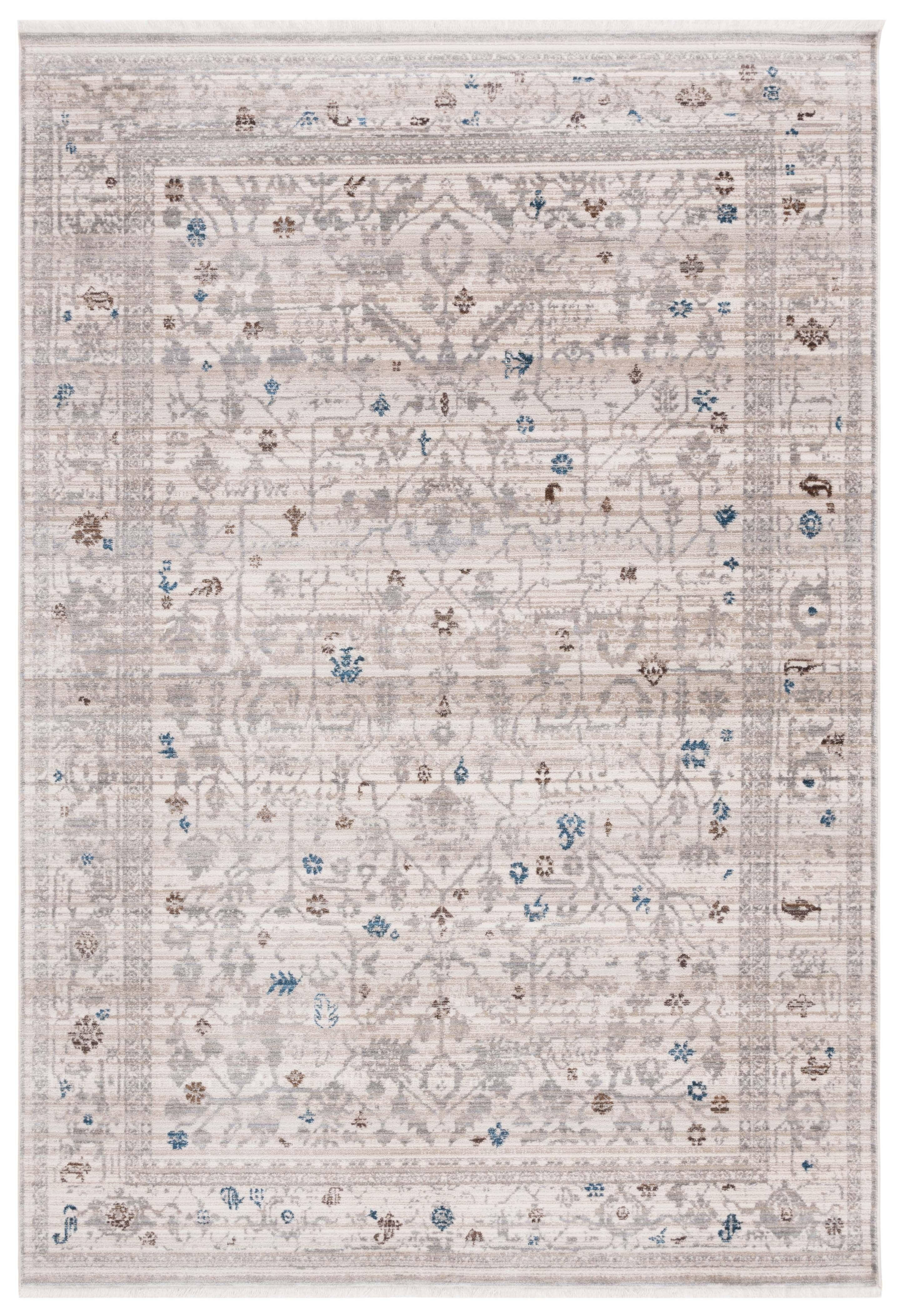 Ivory and Light Grey 5' x 7' Flat Woven Synthetic Area Rug