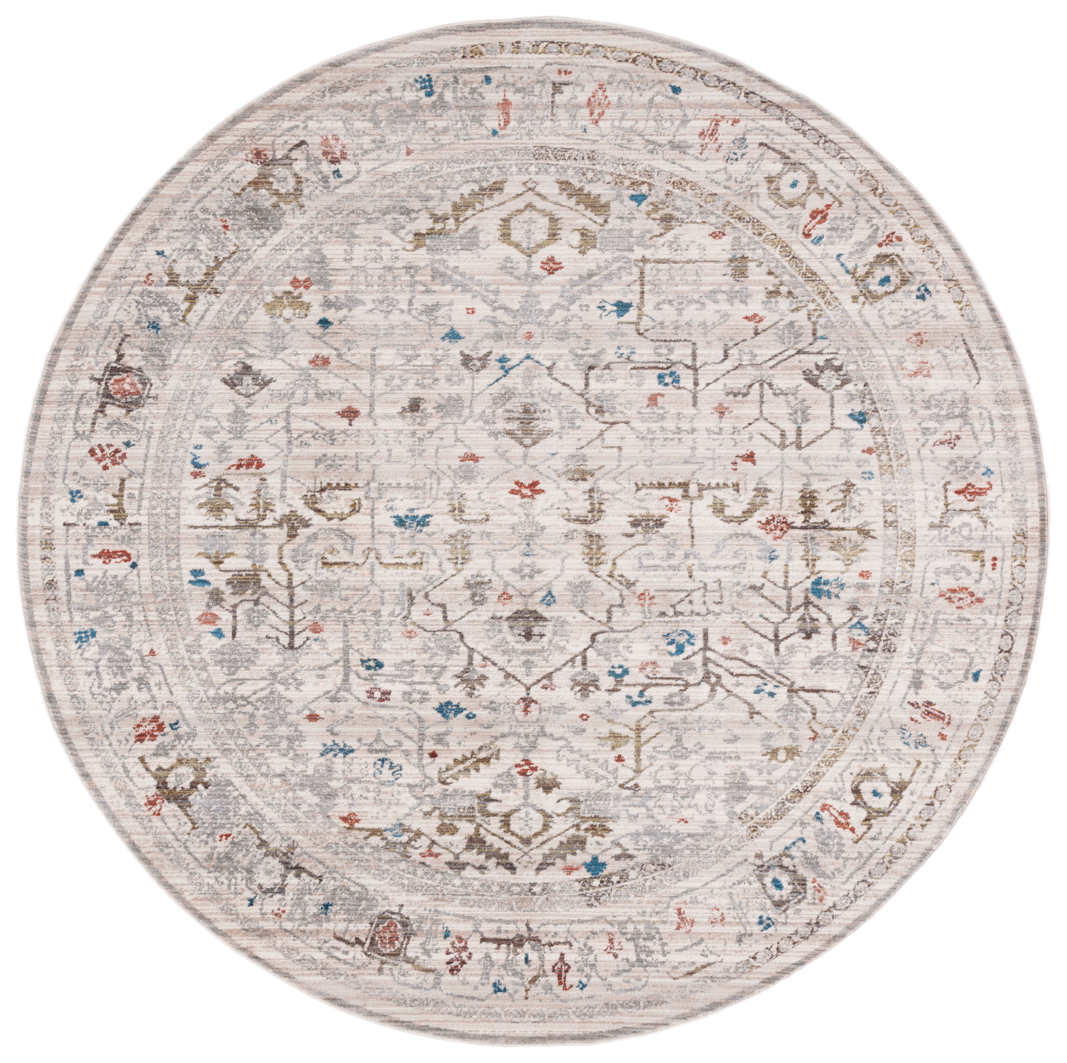 Ivory and Sage Round Flat Woven Synthetic Rug