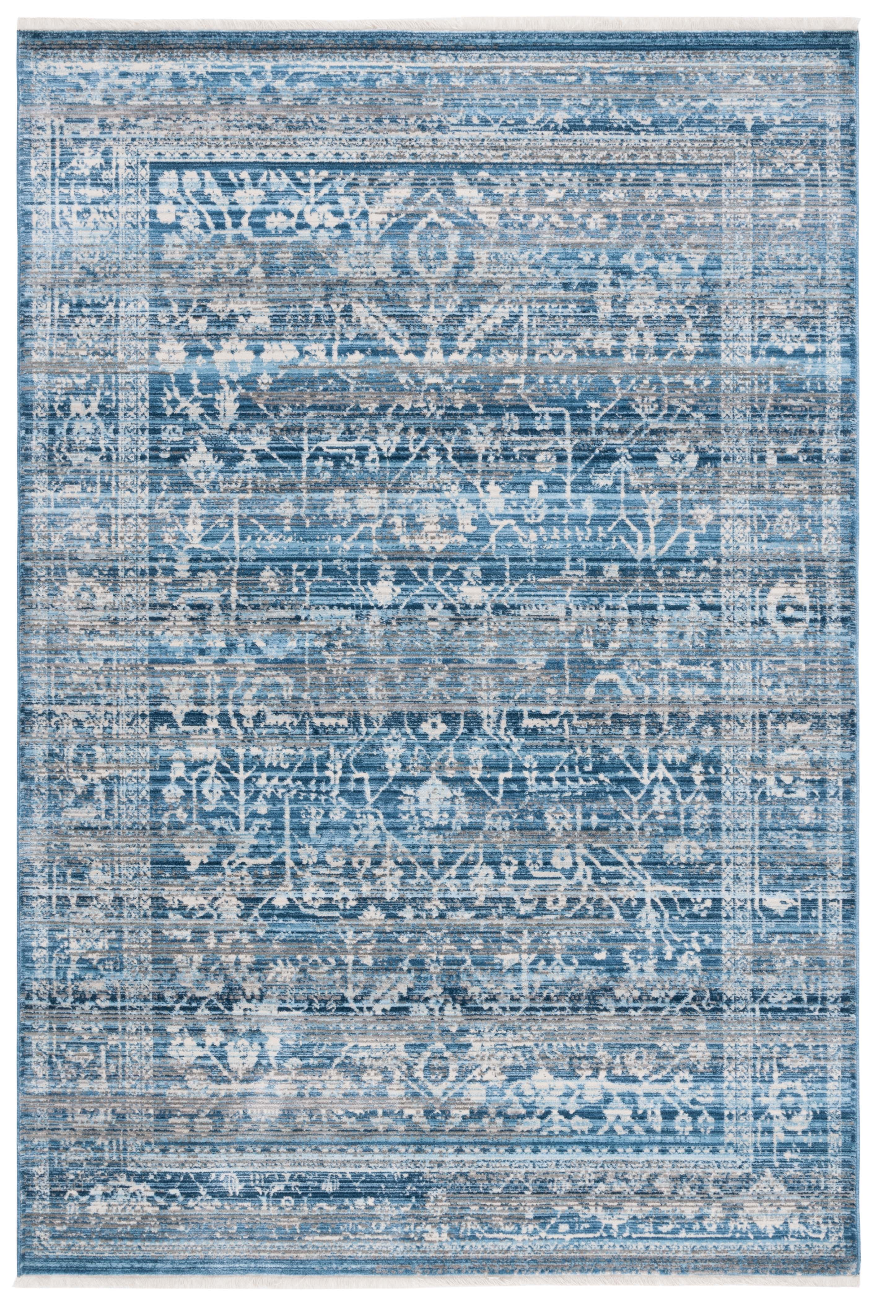 Ivory and Blue Hand-Knotted Synthetic 5' x 7' Rug