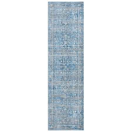 SAFAVIEH Vintage Persian Sam Abstract Polyester Runner Rug, Navy/Ivory, 2'2" x 8'