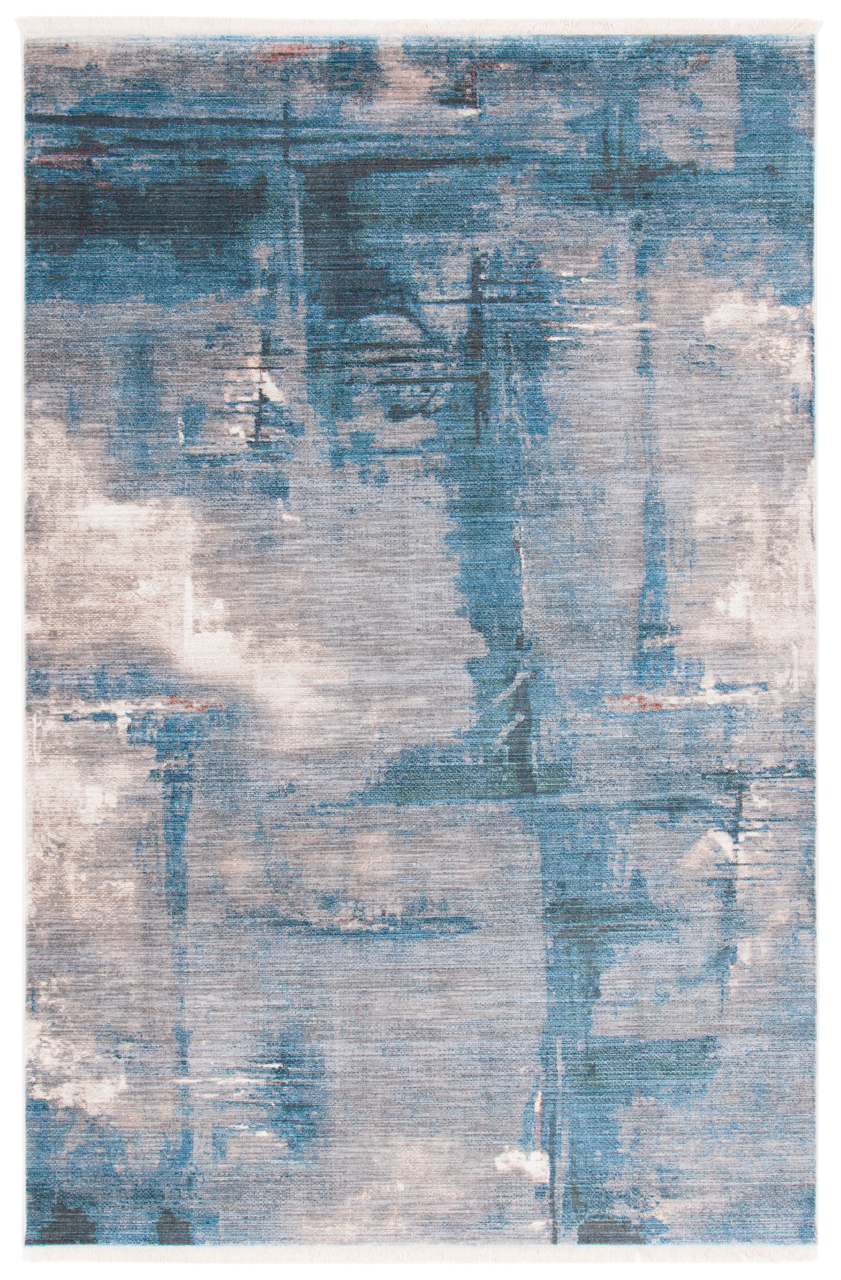 Vintage Blue and Gray Hand-Knotted Synthetic Rug, 4' x 6'