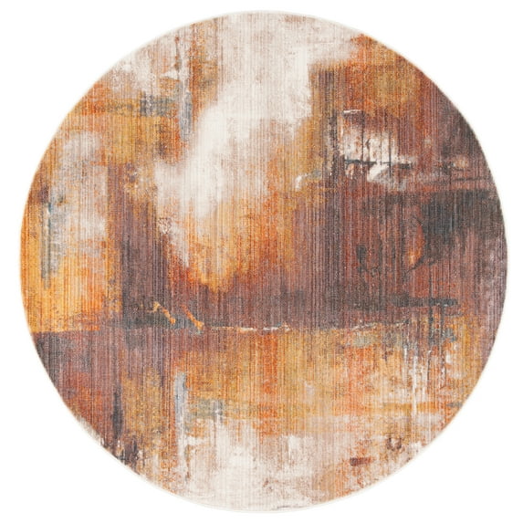 SAFAVIEH Vintage Persian Soren Abstract Polyester Area Rug, Rust/Gold, 5' x 5' Round