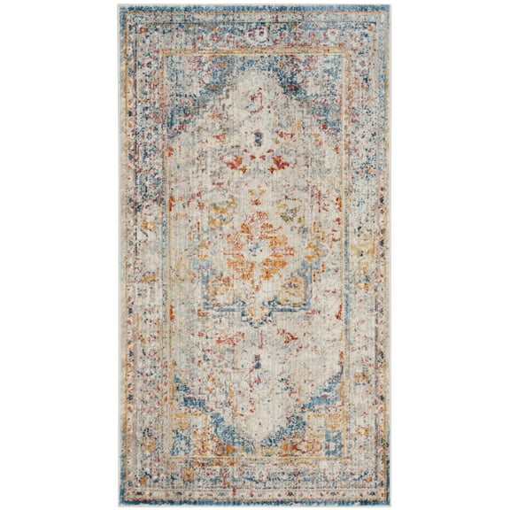 SAFAVIEH Vintage Persian Tarek Medallion Polyester Area Rug, Blue/Multi, 2'6" x 4'