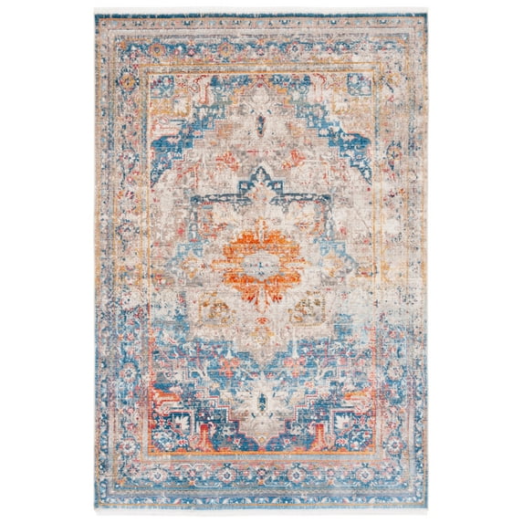 SAFAVIEH Vintage Persian Tarek Medallion Polyester Area Rug, Blue/Multi, 5' x 7'6"