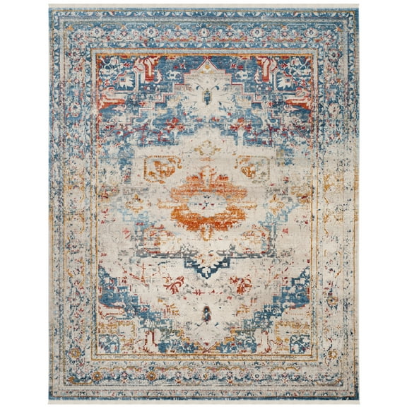 SAFAVIEH Vintage Persian Tarek Medallion Polyester Area Rug, Blue/Multi, 9' x 11'7"
