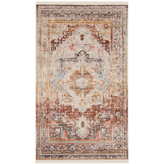 SAFAVIEH Vintage Persian Tarek Medallion Polyester Area Rug, Cream/Multi, 3' x 5'