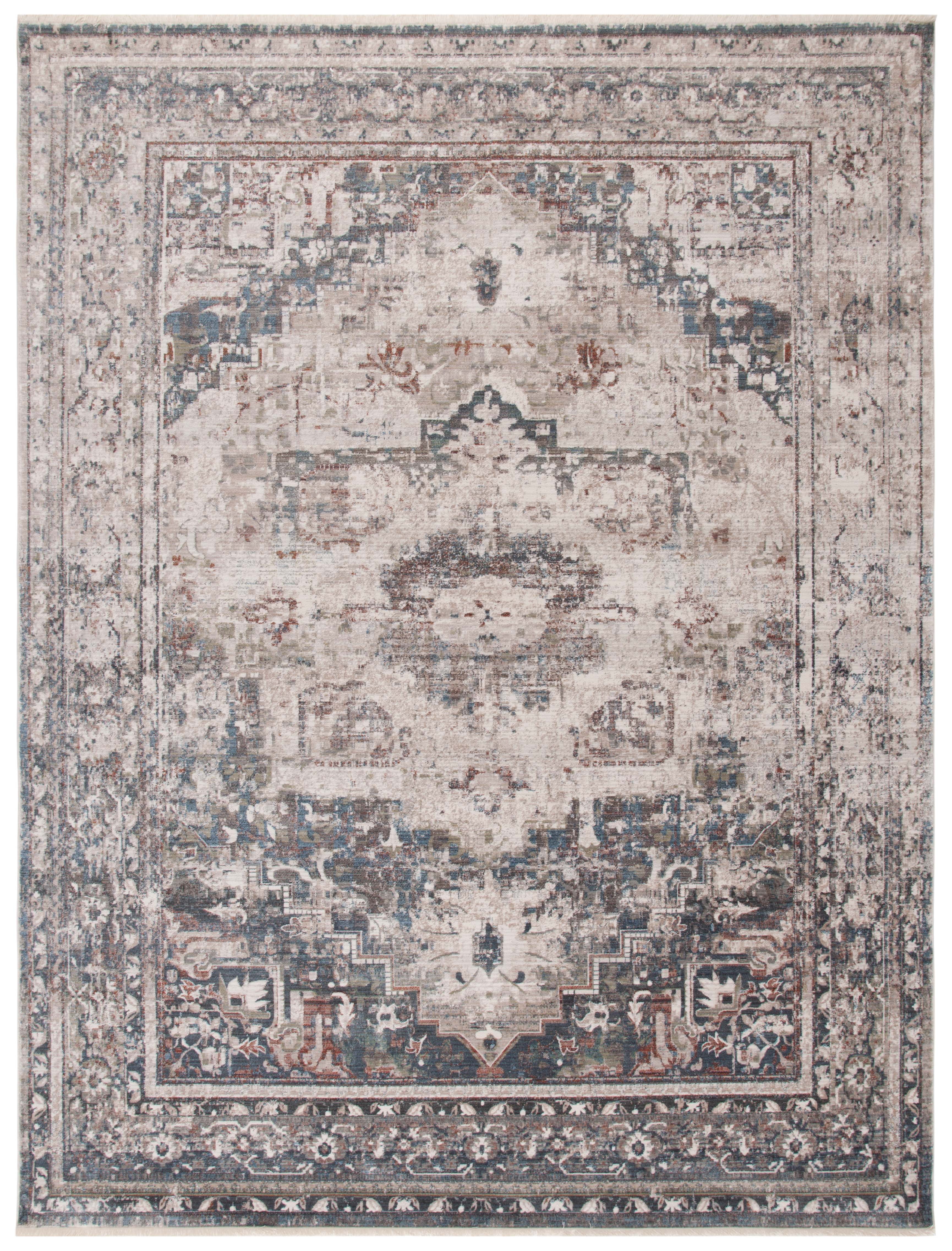 Vintage Ivory and Green Synthetic Persian Area Rug, 9' x 11'7"