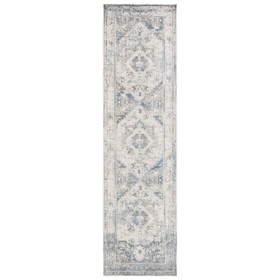 SAFAVIEH Vintage Persian Tarek Medallion Polyester Runner Rug, Ivory/Blue, 2'2" x 6'