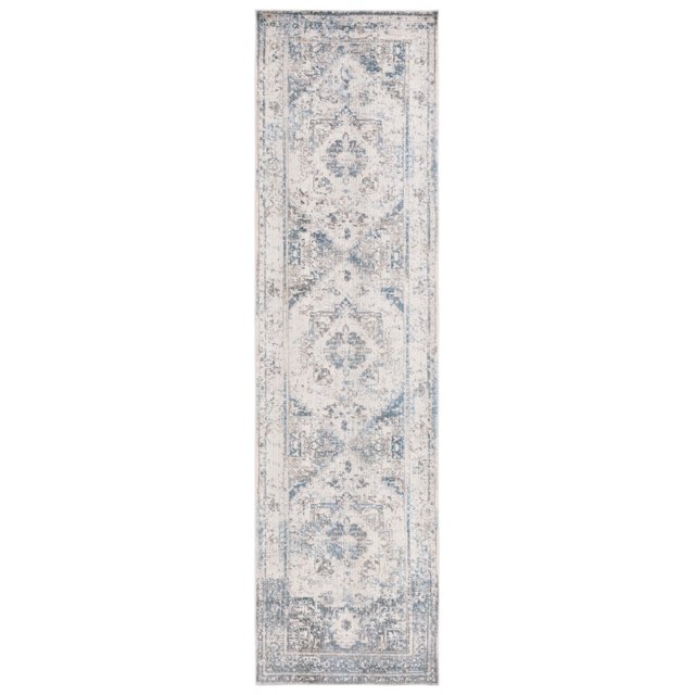 SAFAVIEH Vintage Persian Tarek Medallion Polyester Runner Rug, Ivory/Blue, 2'2" x 6'