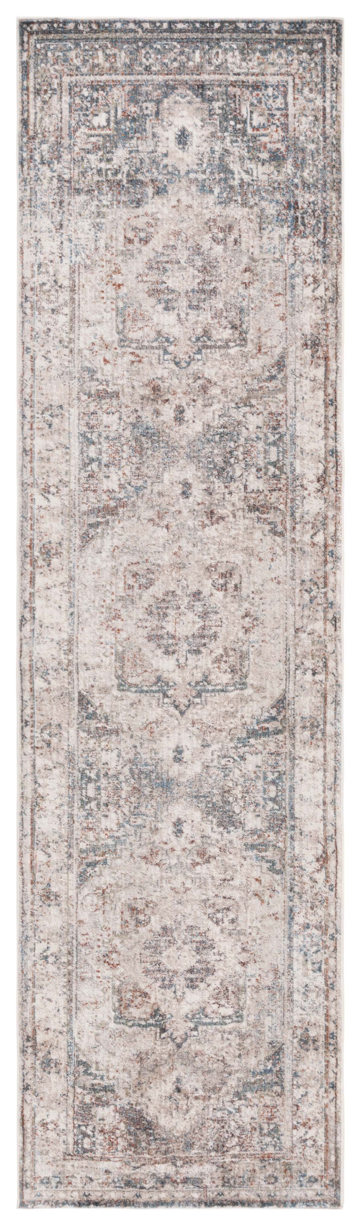 Ivory and Green Synthetic Runner Rug, 2'2" x 10'