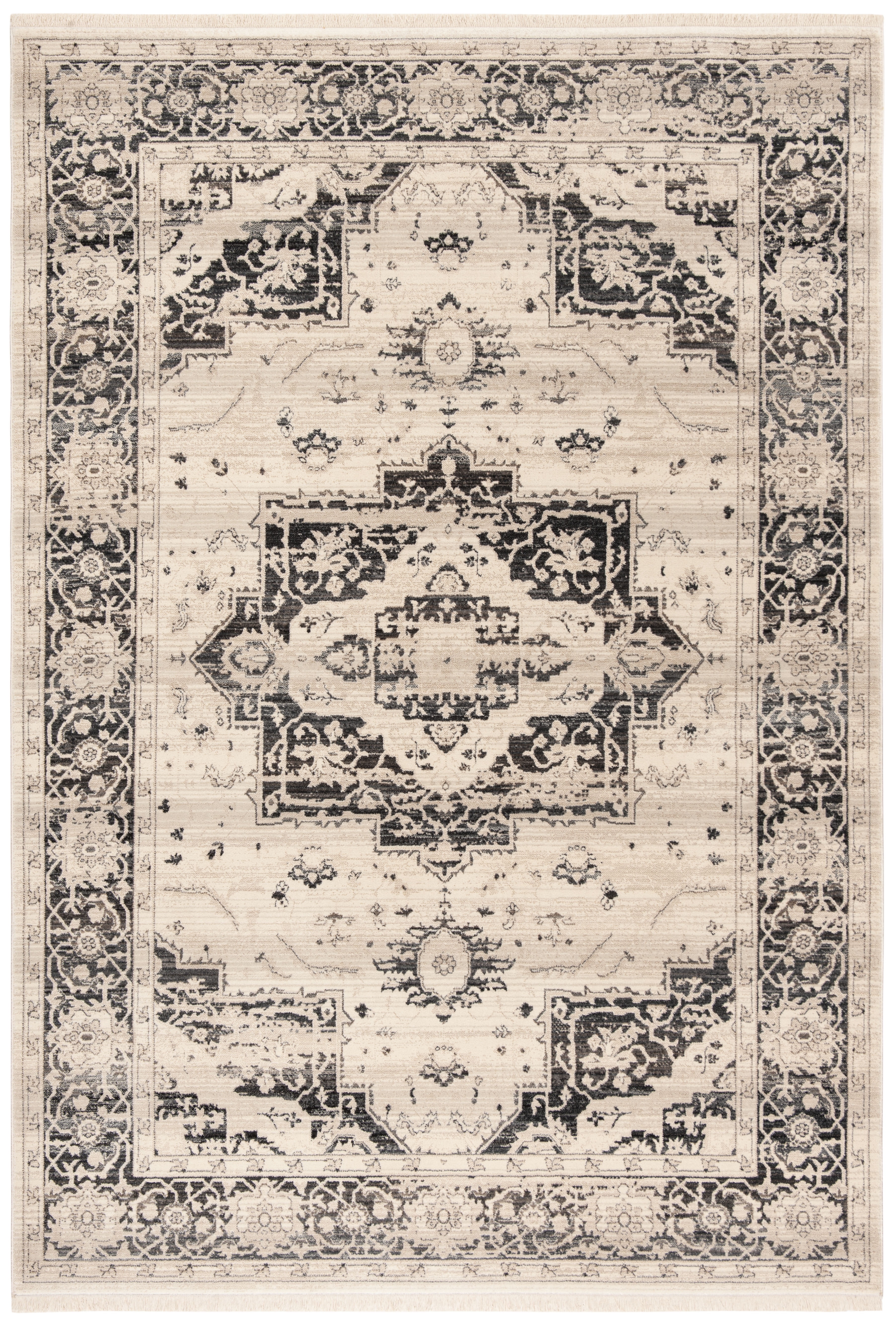 Vintage Blue and Gray Rectangular 6' x 9' Synthetic Area Rug