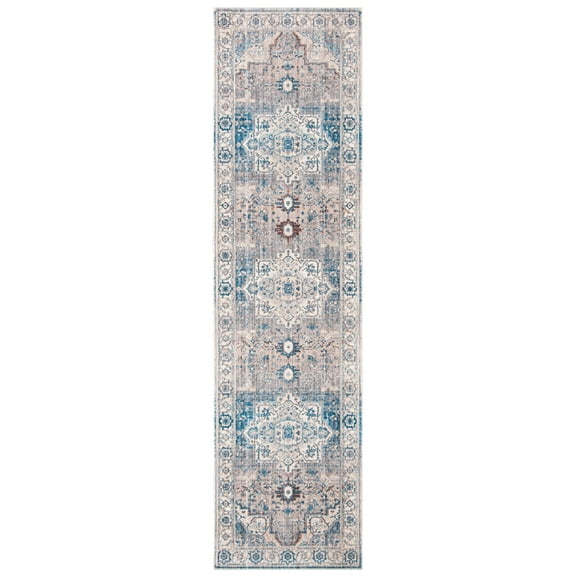 SAFAVIEH Vintage Persian Terrence Geometric Polyester Runner Rug, Grey/Blue, 2'2" x 8'