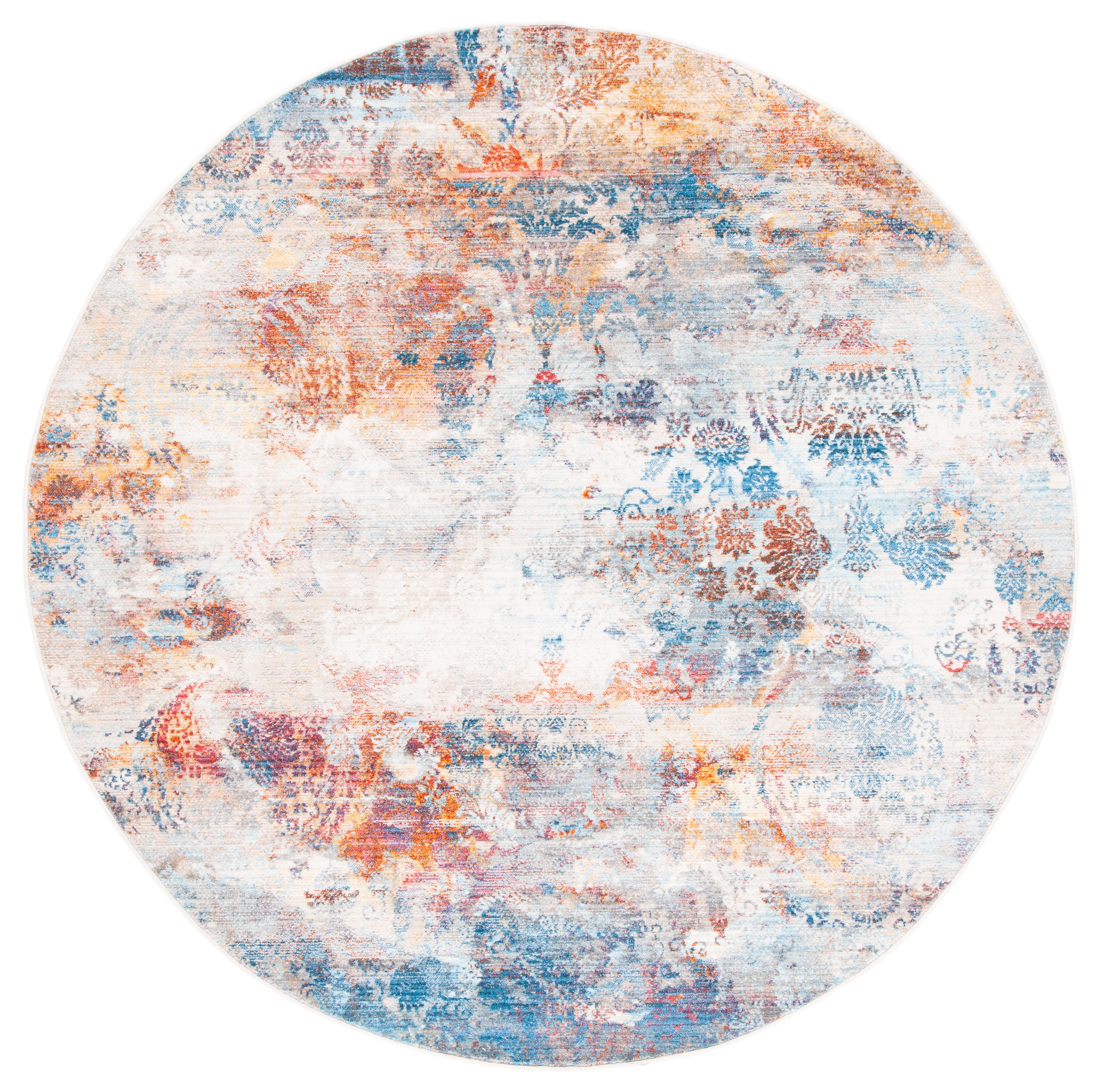 Vintage Persian Blue and Beige Round Synthetic Area Rug