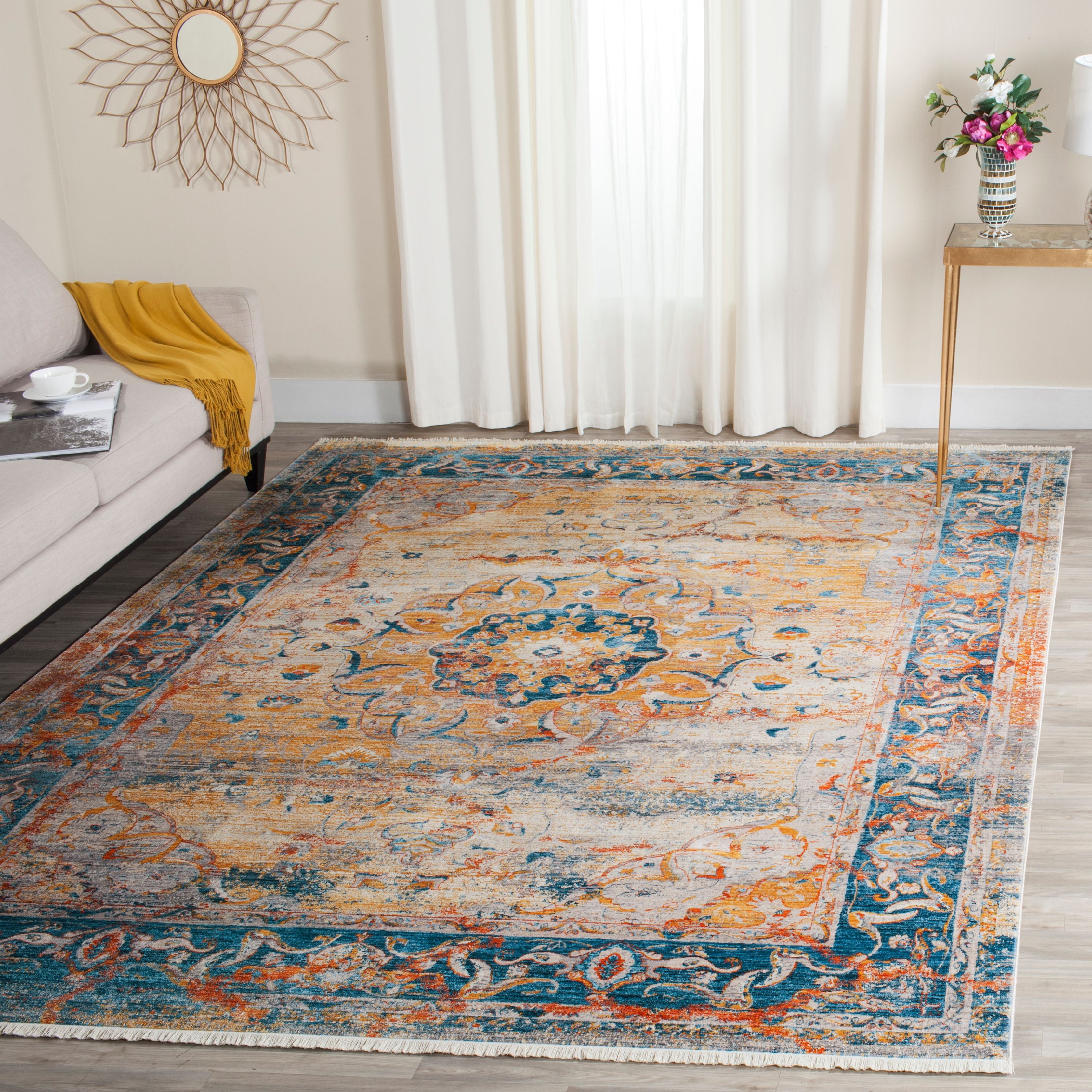 Vintage Persian Blue and Multicolor Synthetic 10' x 14' Area Rug