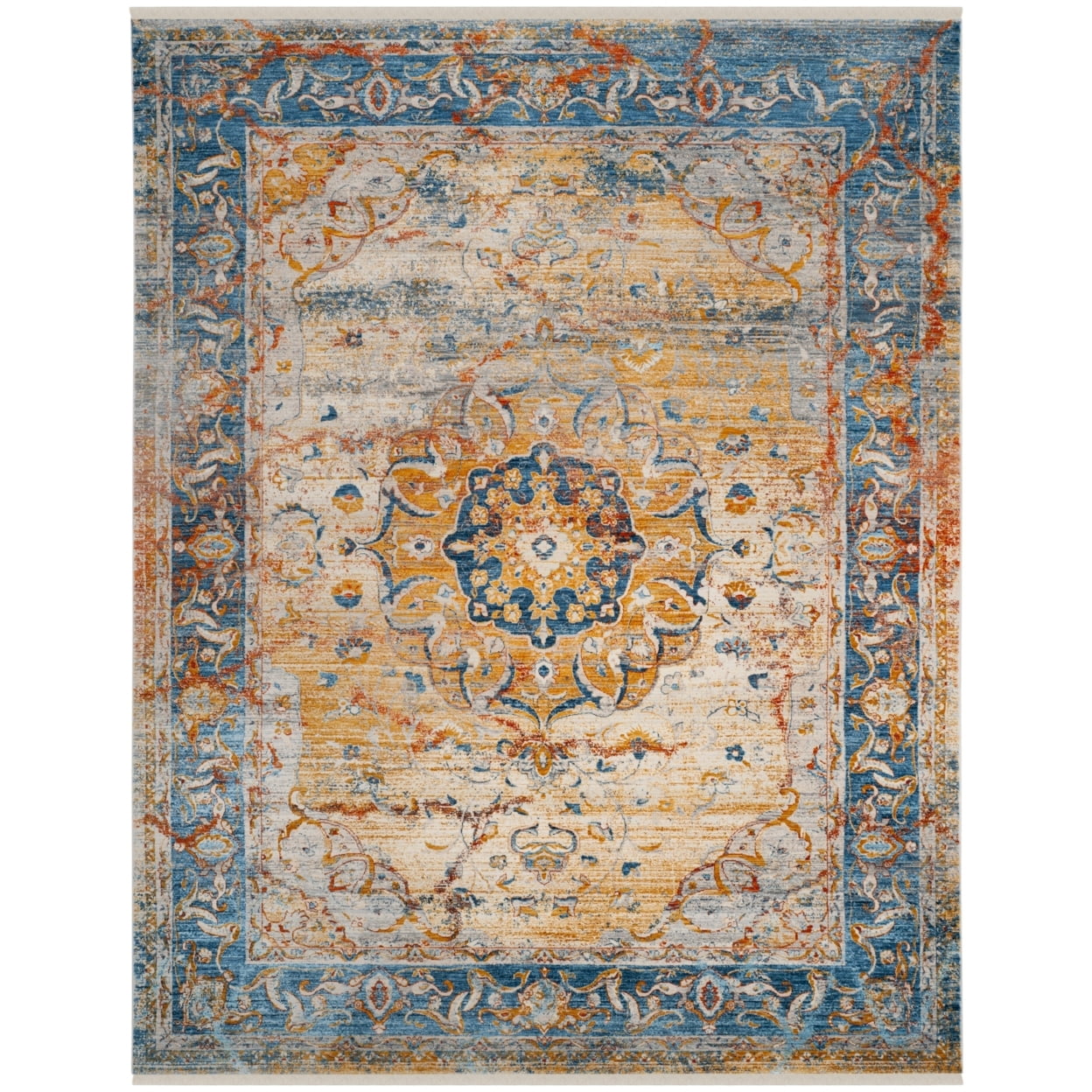 Revived Elegance 4' x 6' Blue and Multicolor Synthetic Rug
