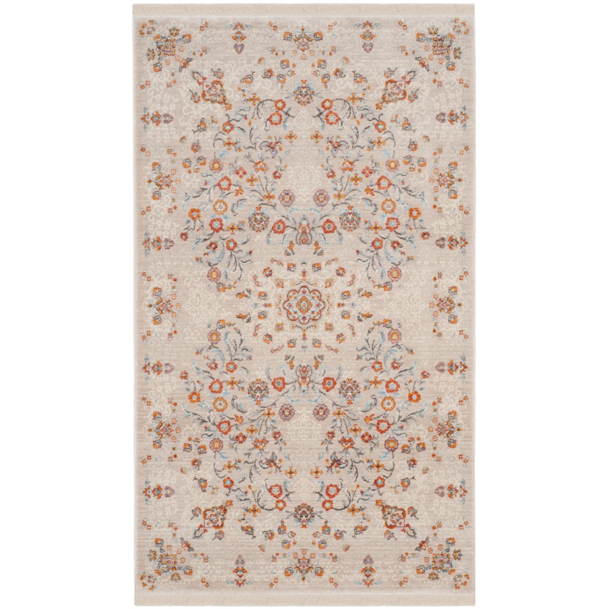 Vintage Persian Gray Floral Motif Synthetic Area Rug