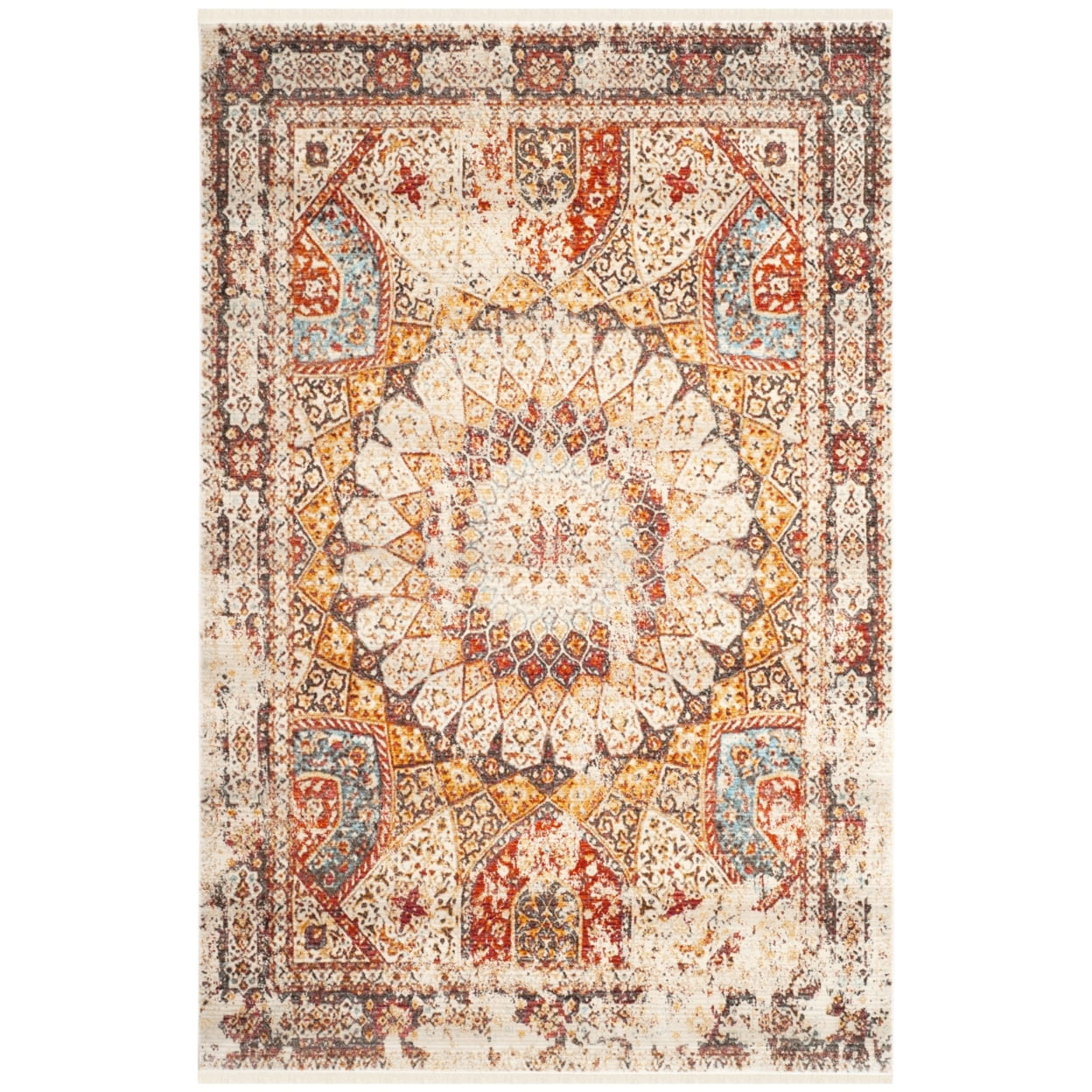 Vintage Persian Cream and Rust 4' x 6' Area Rug