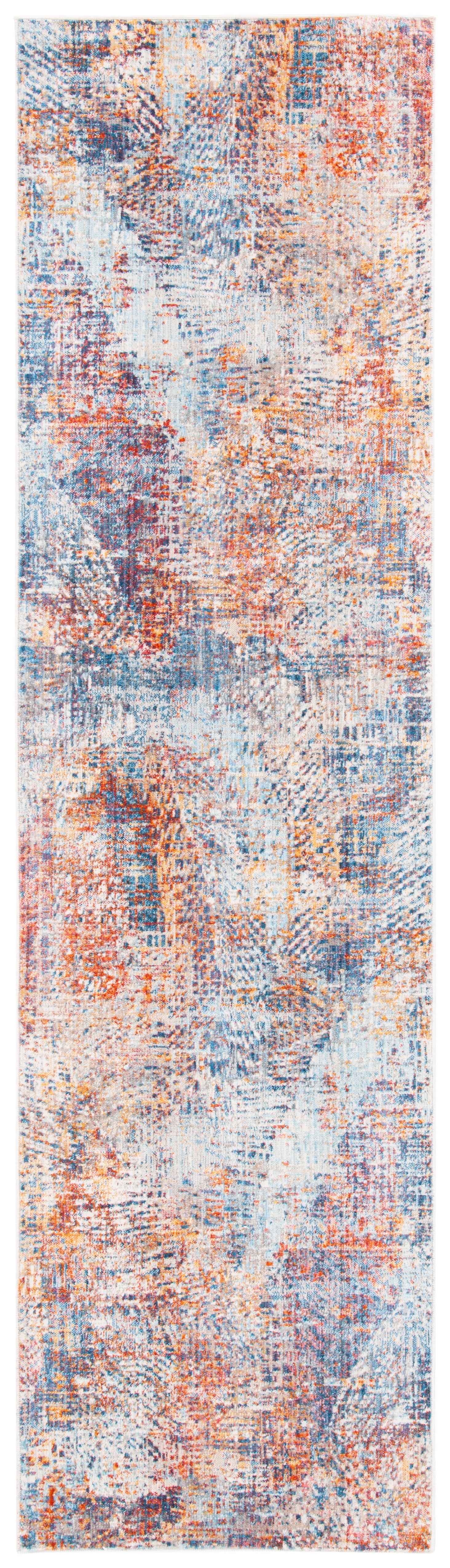 Vintage Blue and Rust Flat Woven Synthetic Runner Rug