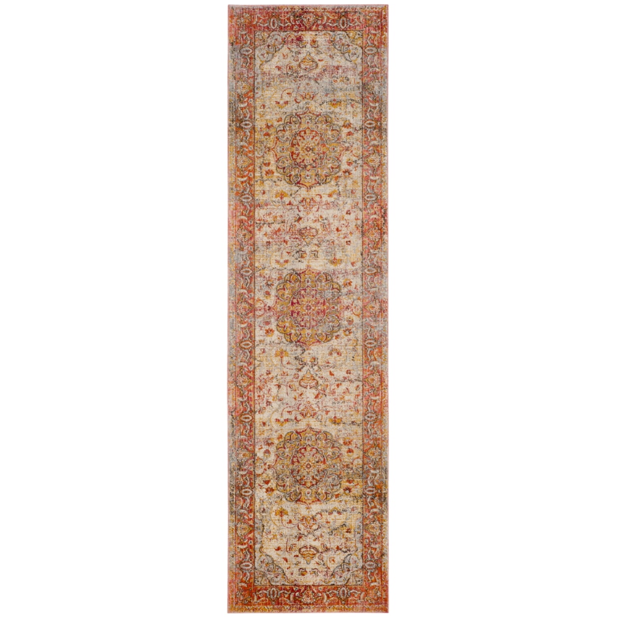 Vintage Persian Saffron and Cream Reversible Runner Rug