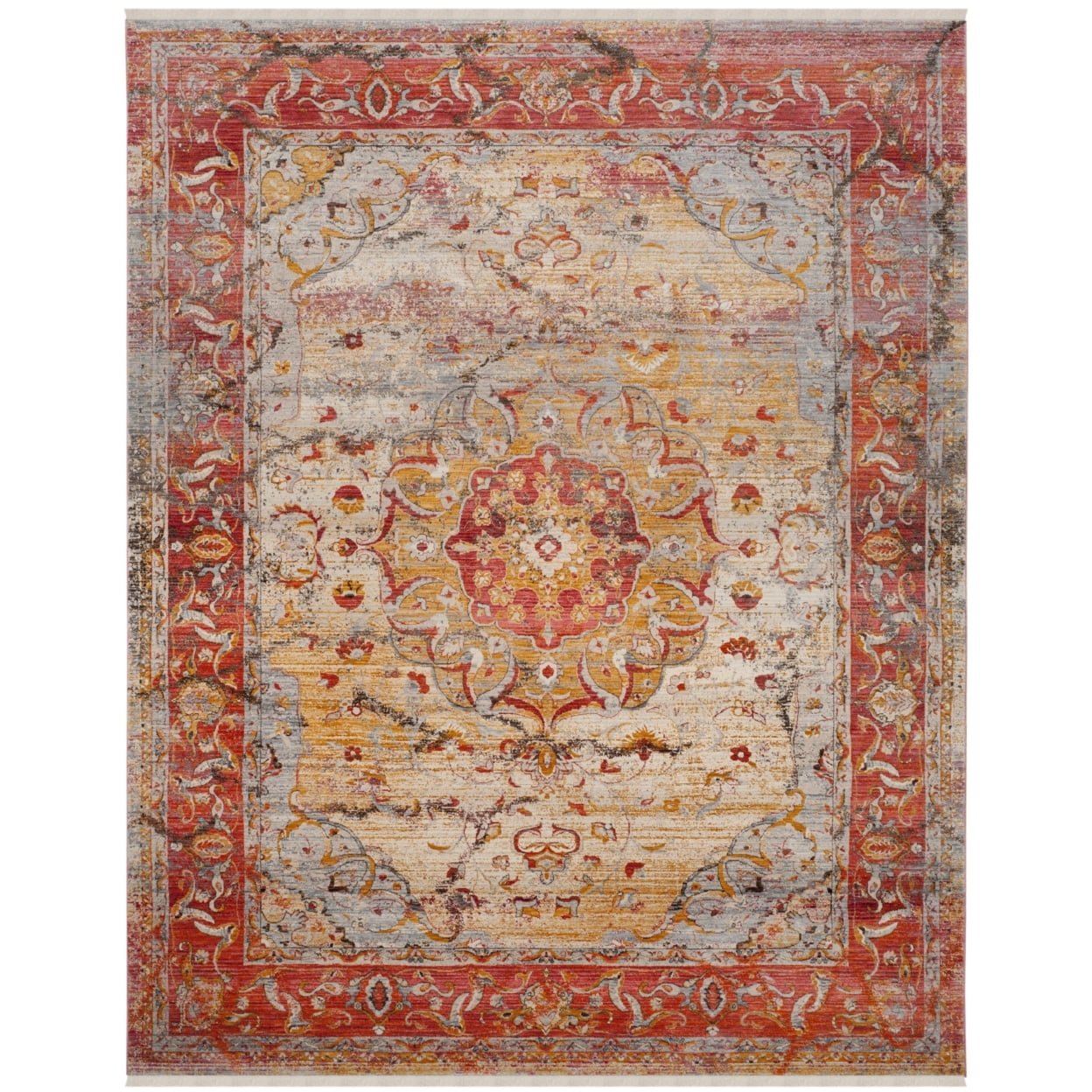 Vintage Persian Saffron and Cream Rectangular Area Rug
