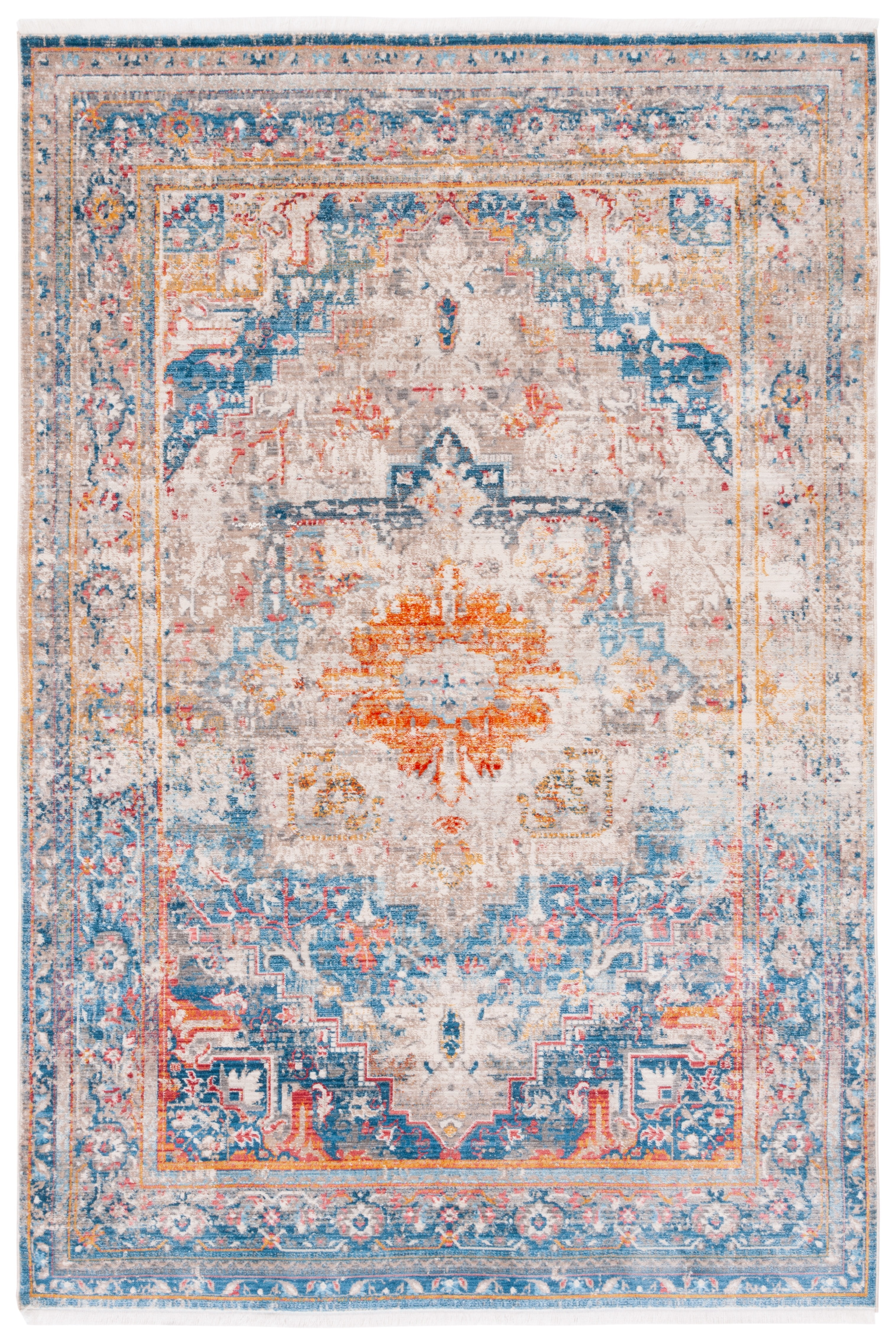 Vintage Blue Rectangular 5' x 7' Synthetic Flat Woven Rug