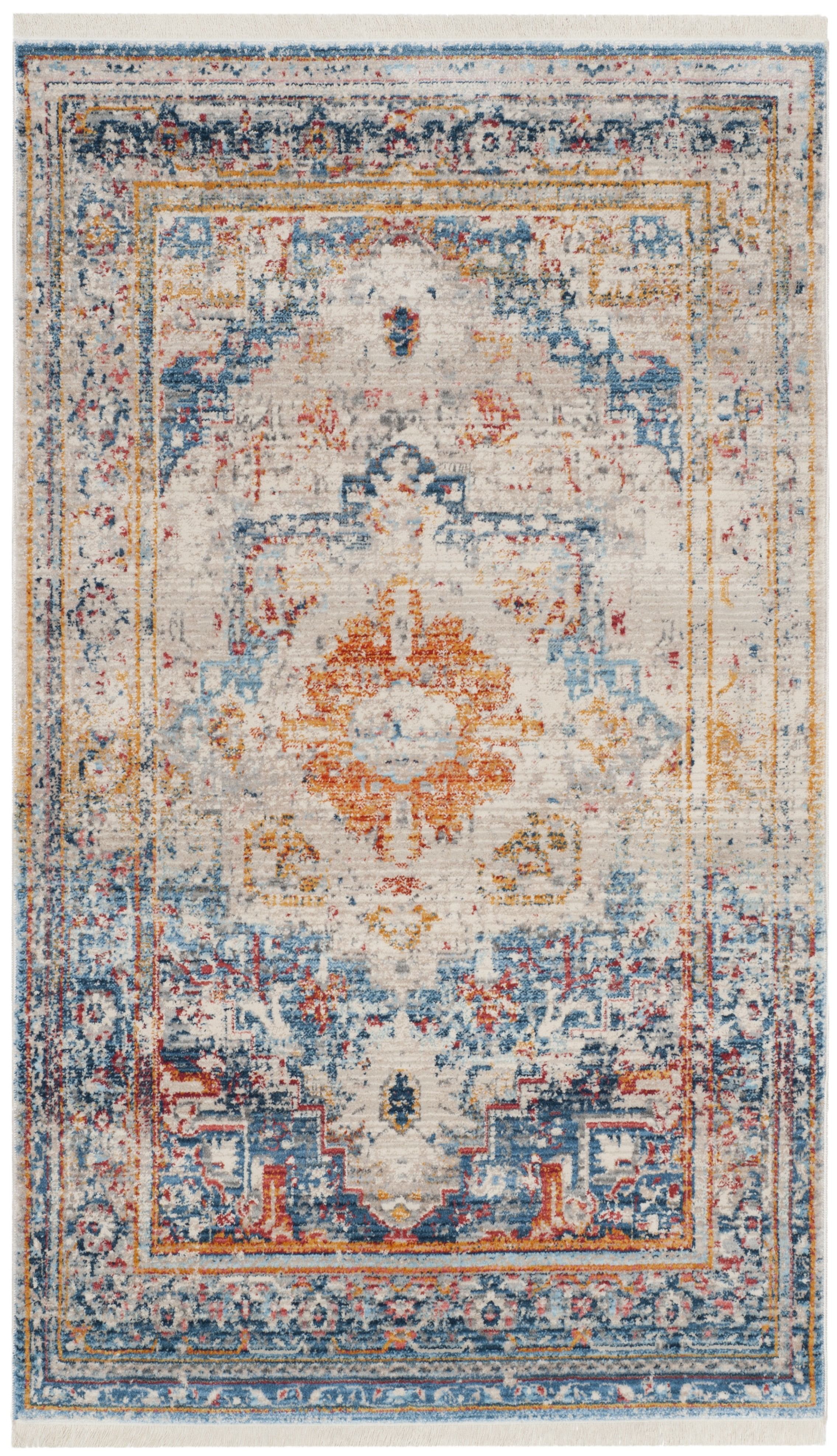 SAFAVIEH Vintage Persian Tarek Medallion Polyester Area Rug, Blue/Multi, 4' x 6'