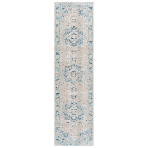 SAFAVIEH Vintage Persian Terrence Geometric Polyester Runner Rug, Ivory/Blue, 2'2" x 8'