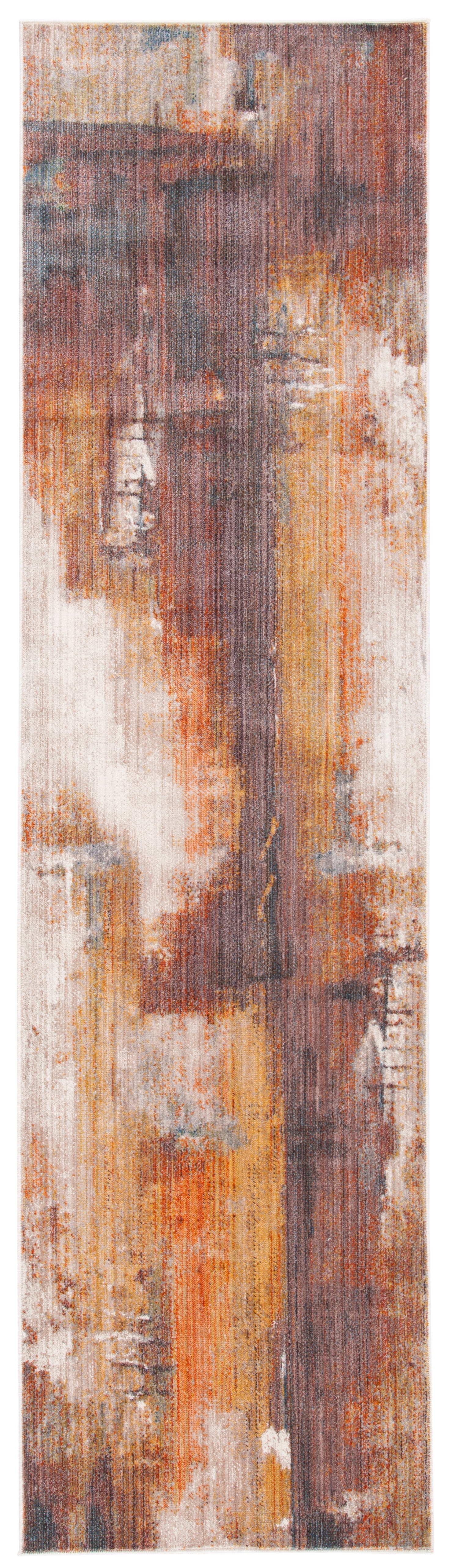 Rust and Gold Hand-Knotted Synthetic Runner Rug
