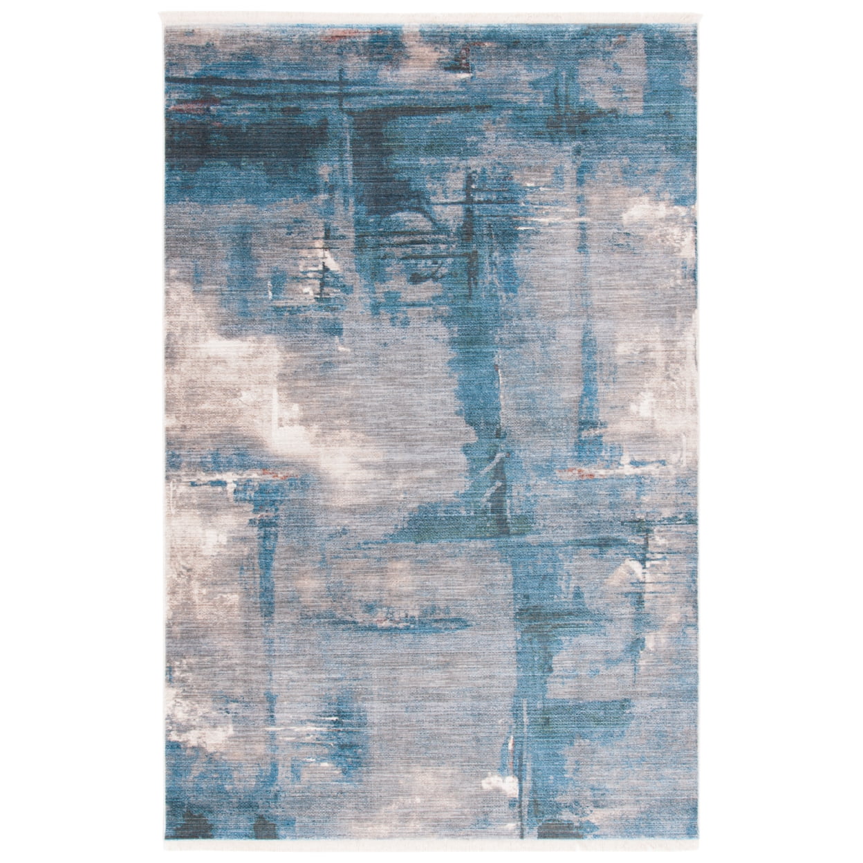 Vintage Blue and Gray Hand-Knotted Synthetic Rug, 4' x 6'