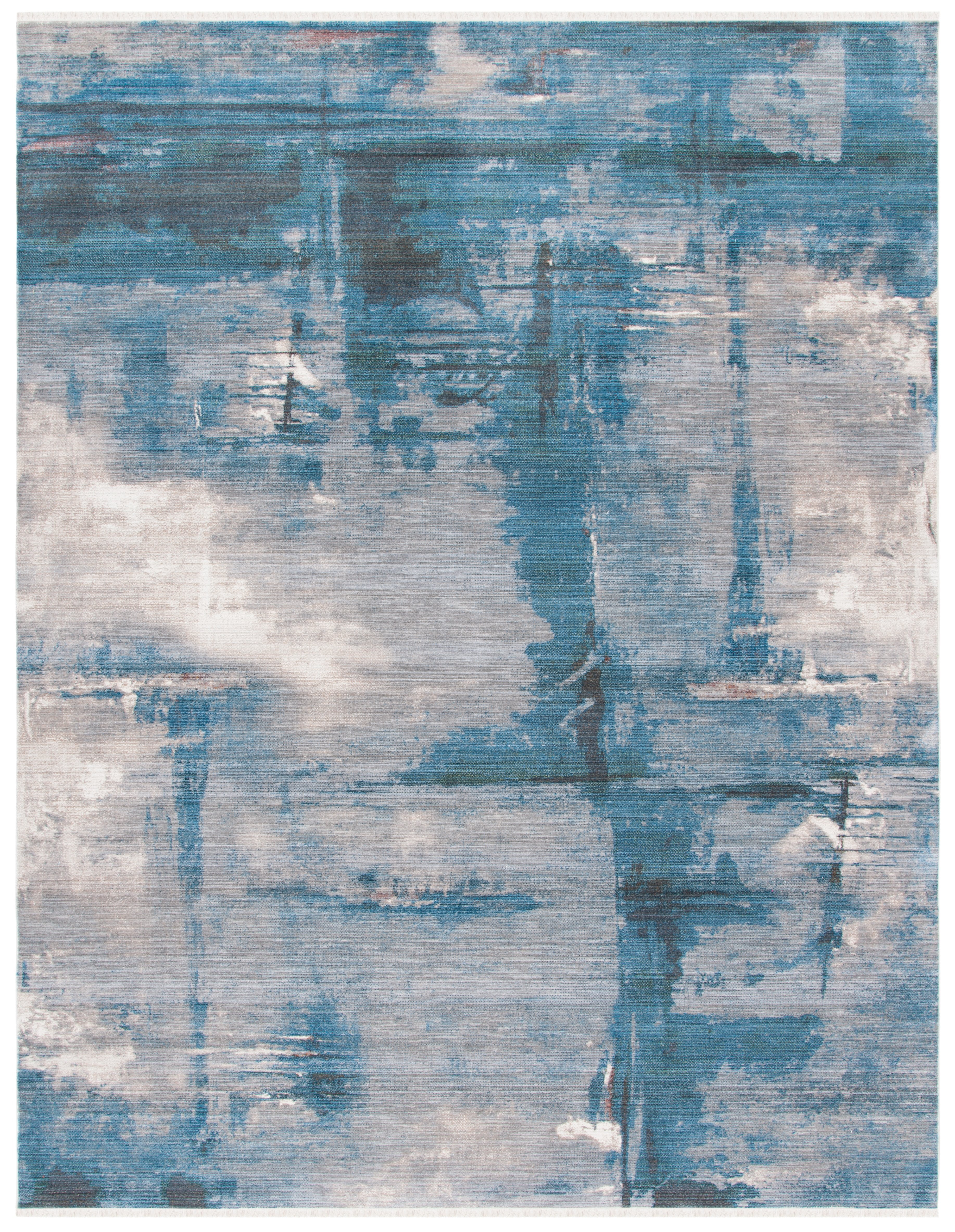 Elysian Blue & Grey Synthetic 9' x 12' Hand-Knotted Rug