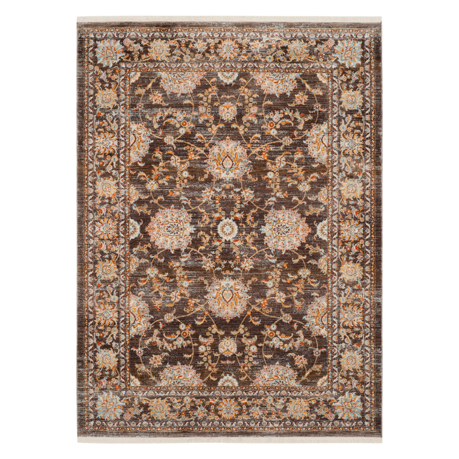 Vintage Brown and Multi Floral Motif 6' x 9' Area Rug