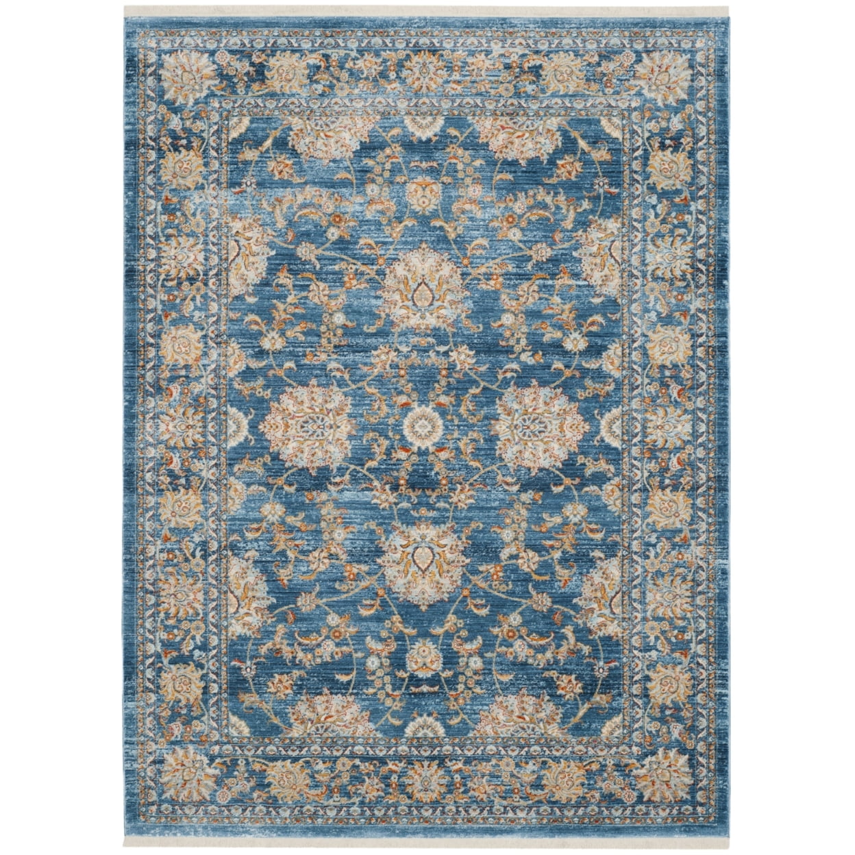 Turquoise and Multicolor Floral Motif Rectangular Area Rug